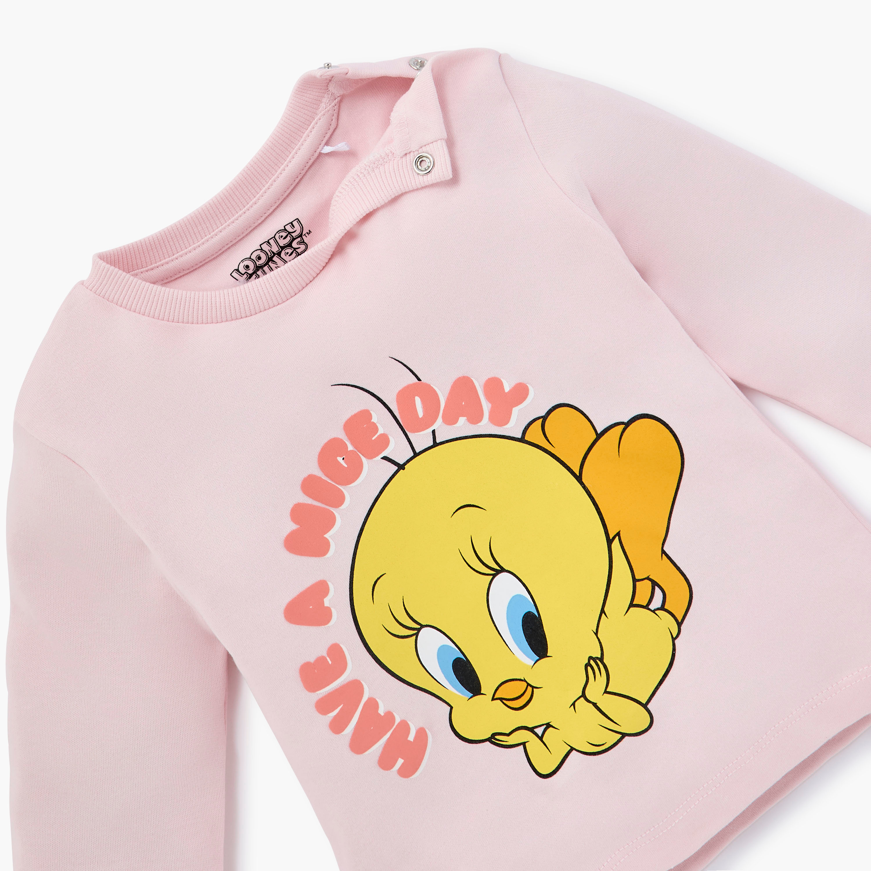 Disney Tweety Print T-shirt and Pyjama Set-baby-girls-clothing-nightwear-pyjamasets-image-4