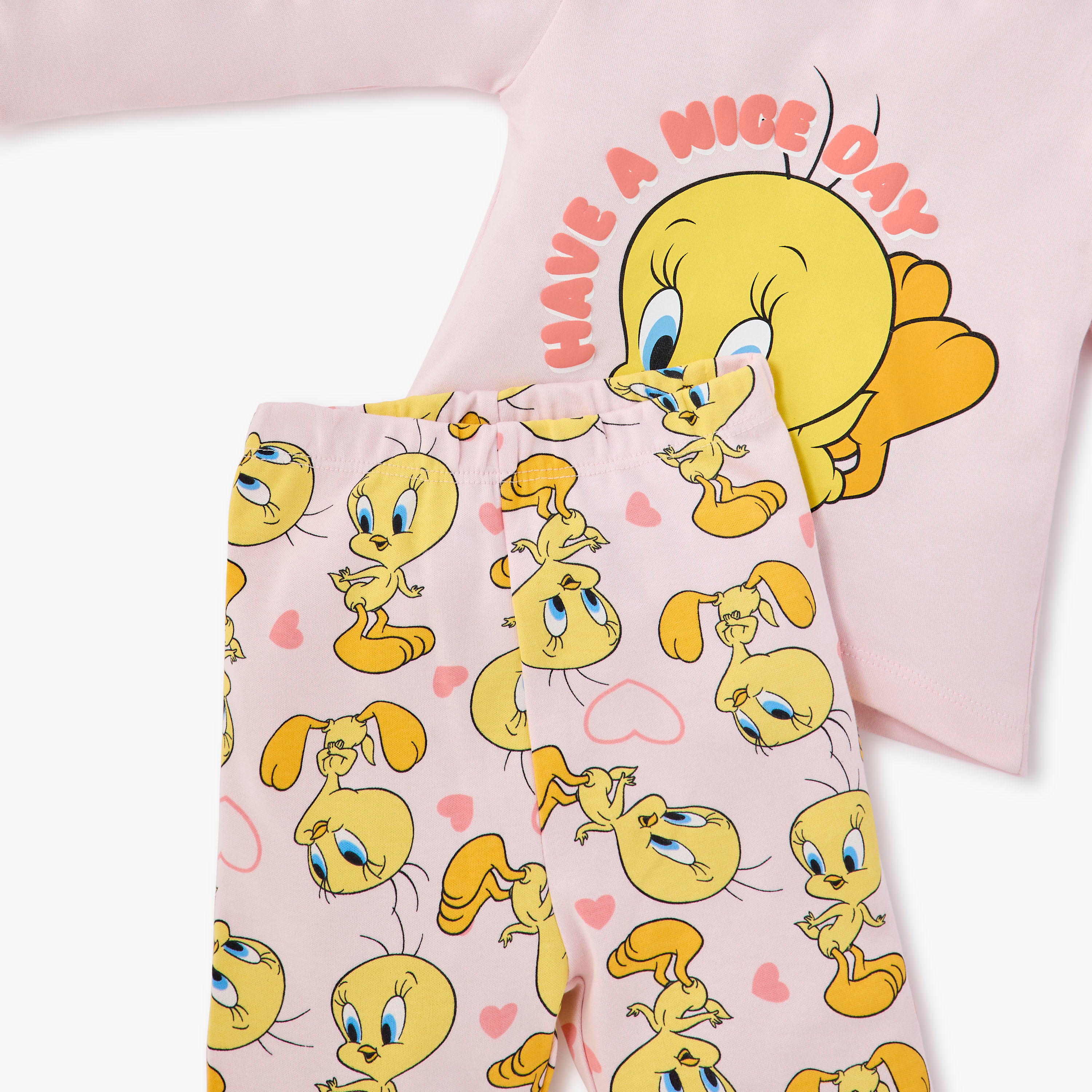 Disney Tweety Print T-shirt and Pyjama Set-baby-girls-clothing-nightwear-pyjamasets-image-5