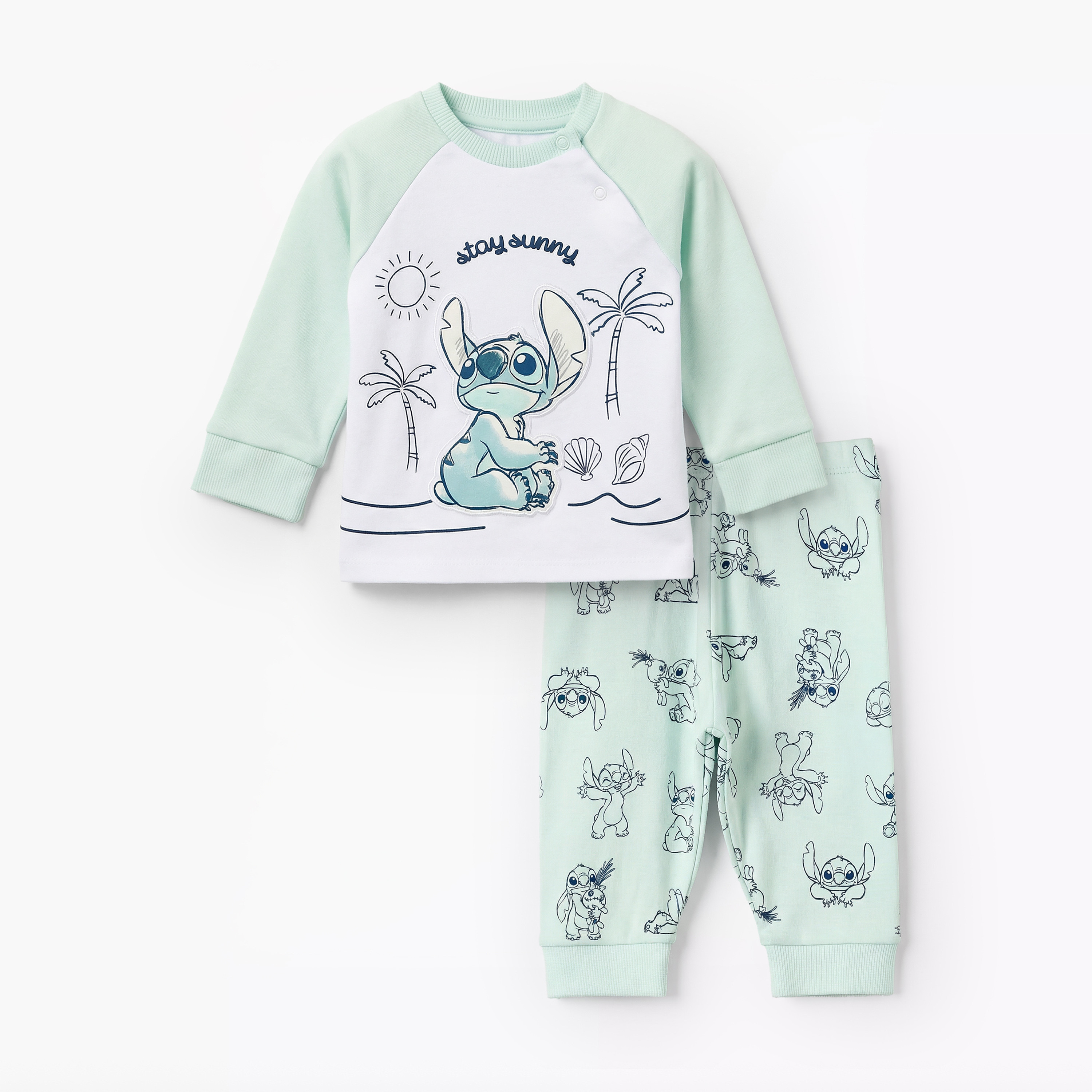 Disney Cotton Round Neck Long Sleeves Pyjama Set with Stitch Applique-baby-boys-clothing-nightwear-pyjamasets-image-2