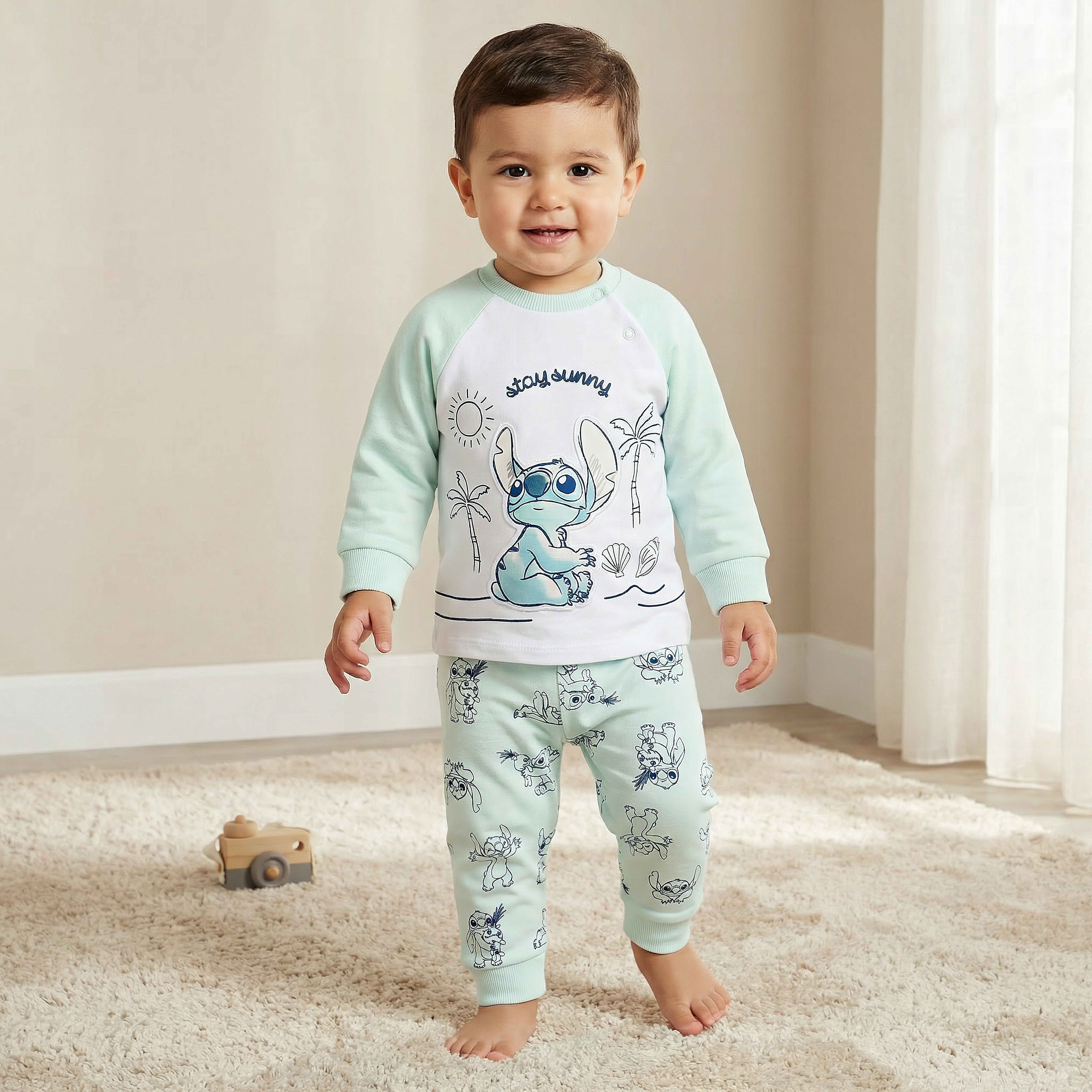 Disney Cotton Round Neck Long Sleeves Pyjama Set with Stitch Applique-baby-boys-clothing-nightwear-pyjamasets-image-1