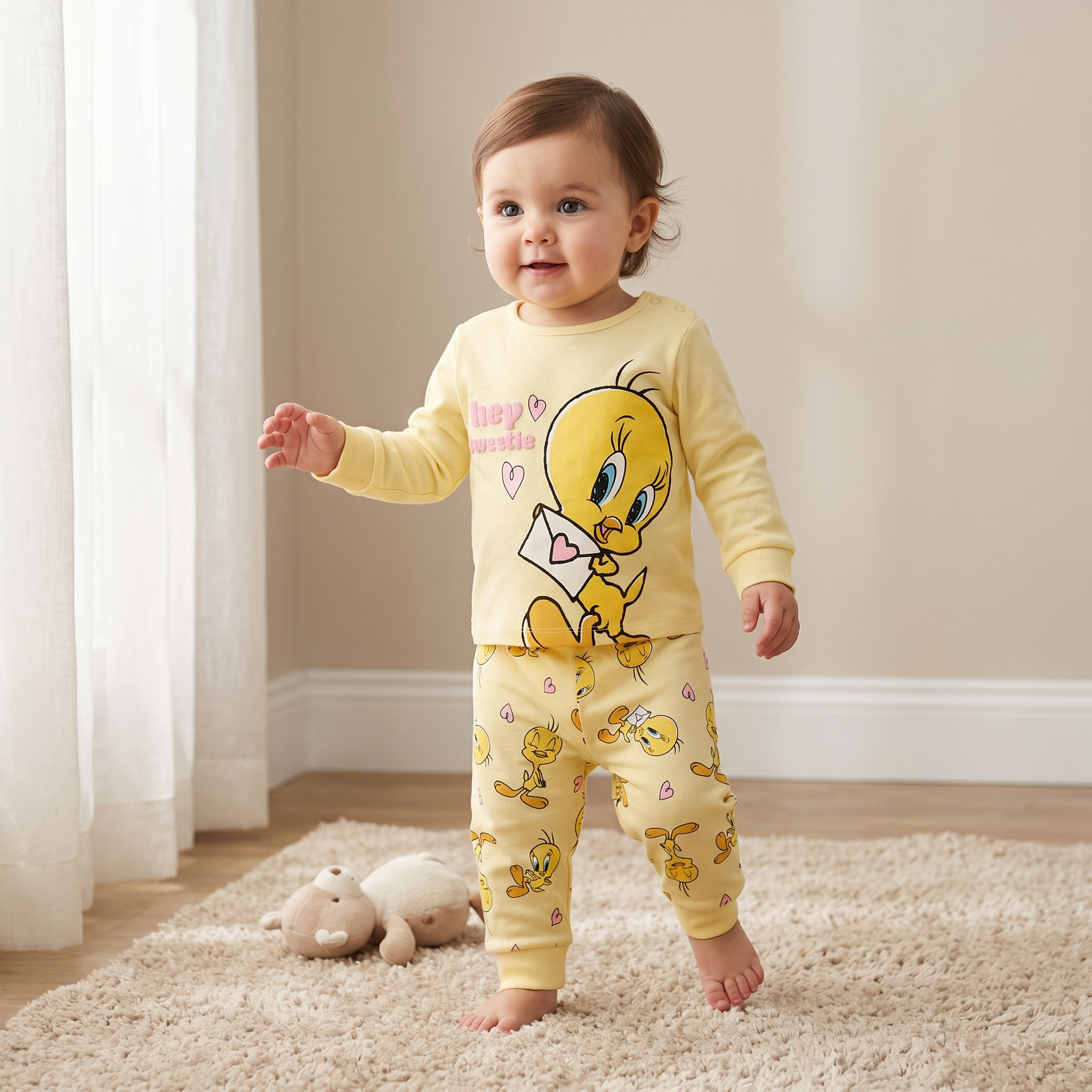 Disney Cotton Long Sleeves Pyjama Set with Tweety Print-baby-girls-clothing-nightwear-pyjamasets-image-1