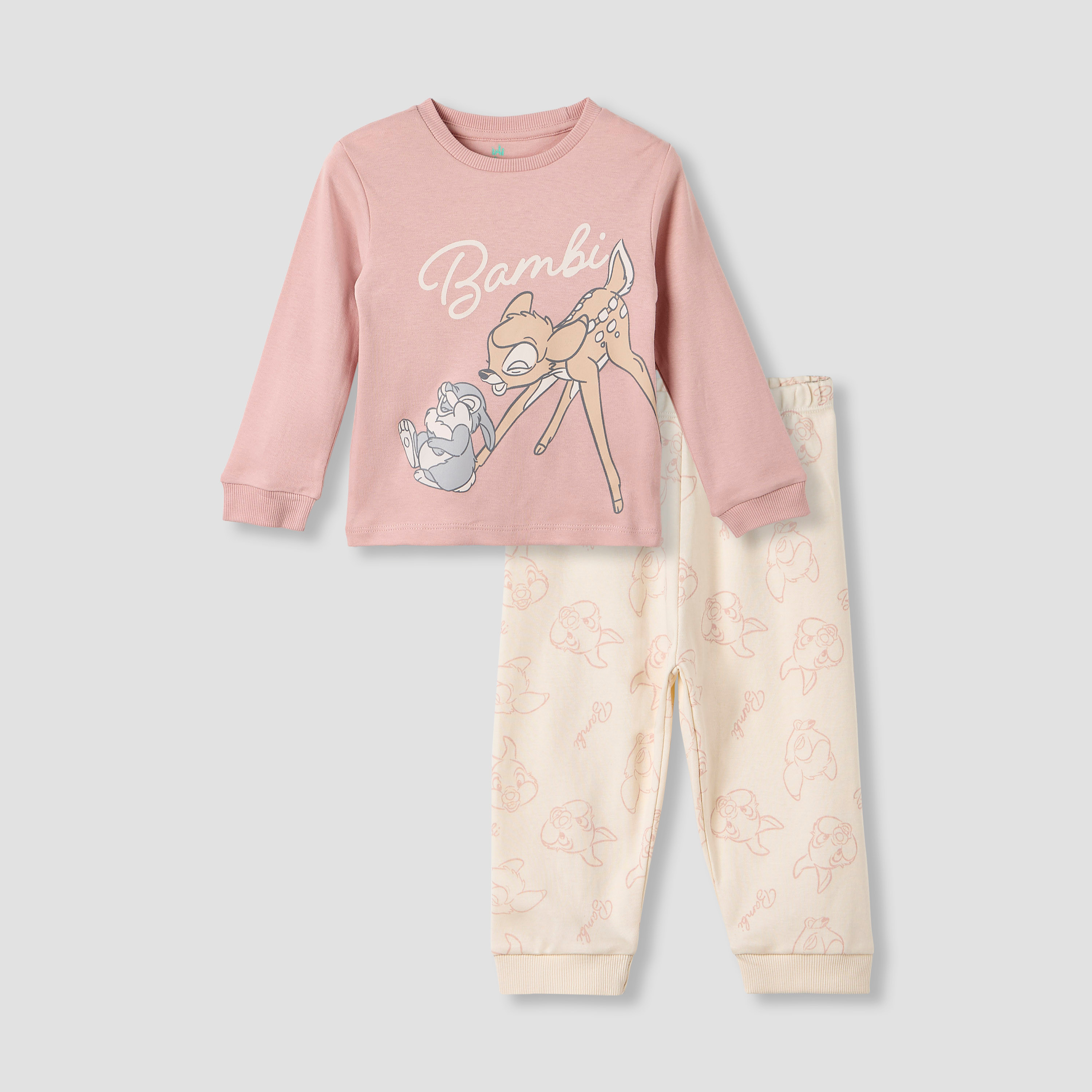 Disney Pyjama Set with Bambi Print - Cotton - Long Sleeves - Round Neck-baby-girls-clothing-nightwear-pyjamasets-image-1