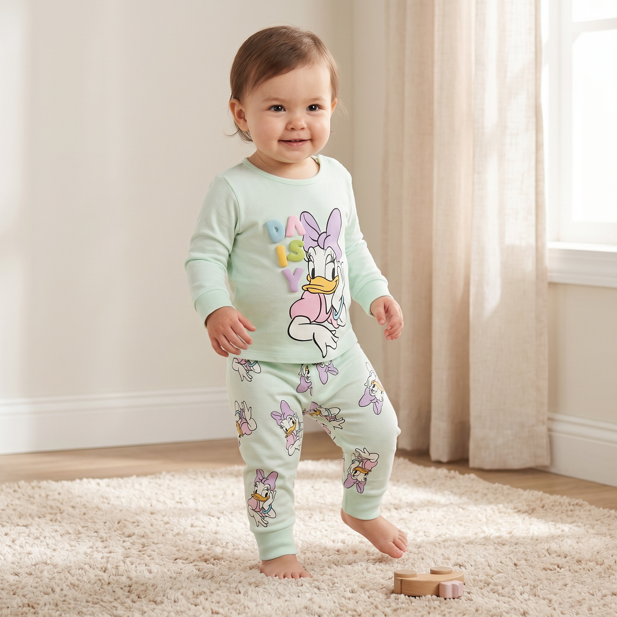 Disney Cotton Round Neck Long Sleeves Pyjama Set with Daisy Duck Print-baby-girls-clothing-nightwear-pyjamasets-image-1
