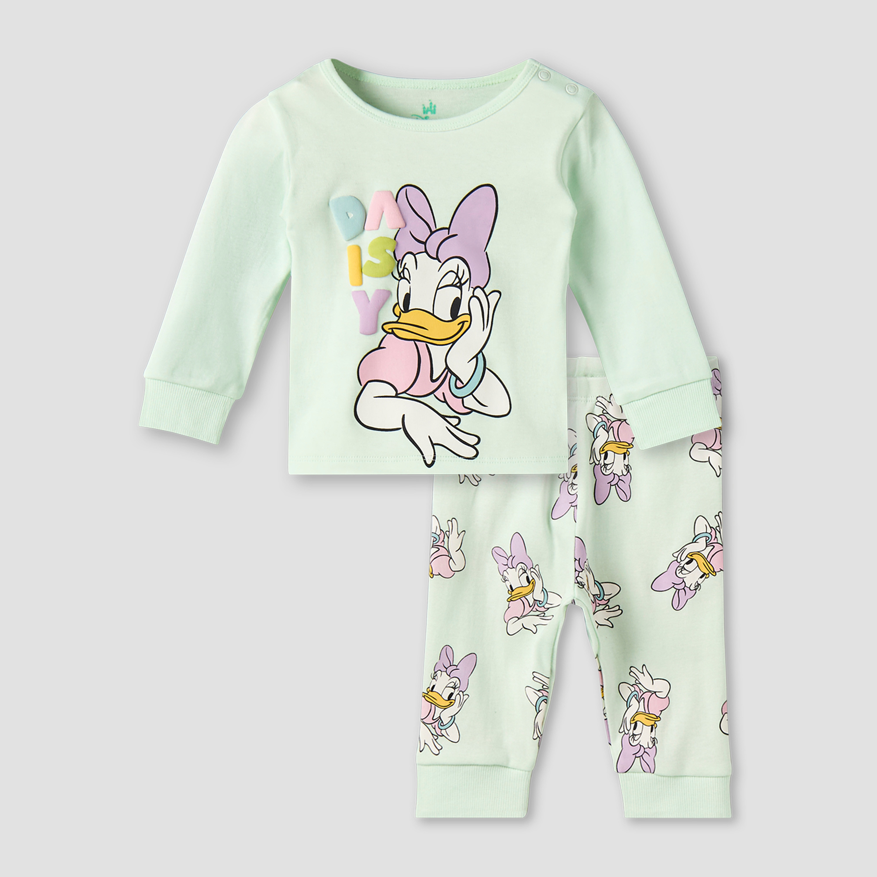 Disney Cotton Round Neck Long Sleeves Pyjama Set with Daisy Duck Print-baby-girls-clothing-nightwear-pyjamasets-image-2