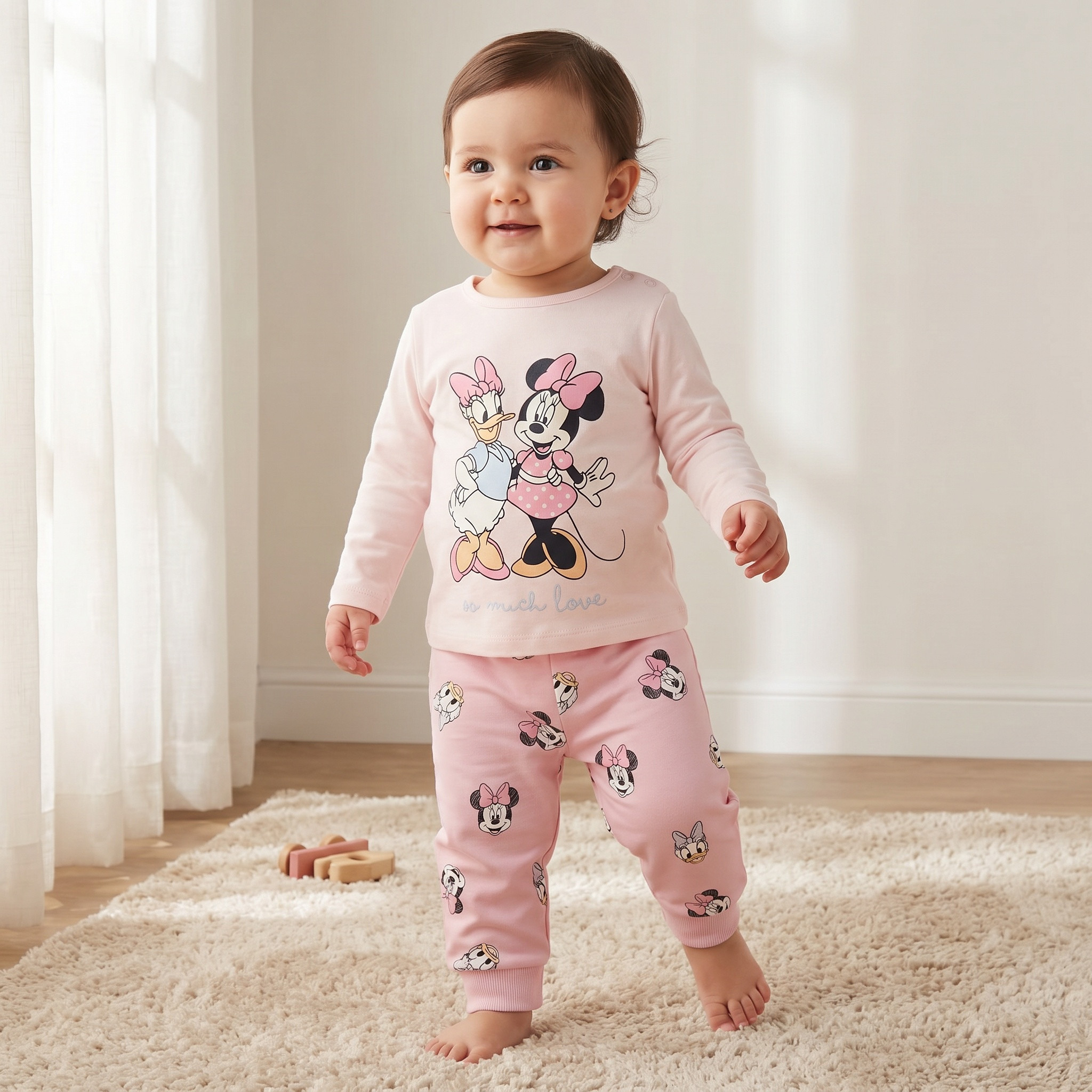 Disney Cotton Round Neck Long Sleeves Pyjama Set with Minnie Mouse and Daisy Duck Print-baby-girls-clothing-nightwear-pyjamasets-image-1