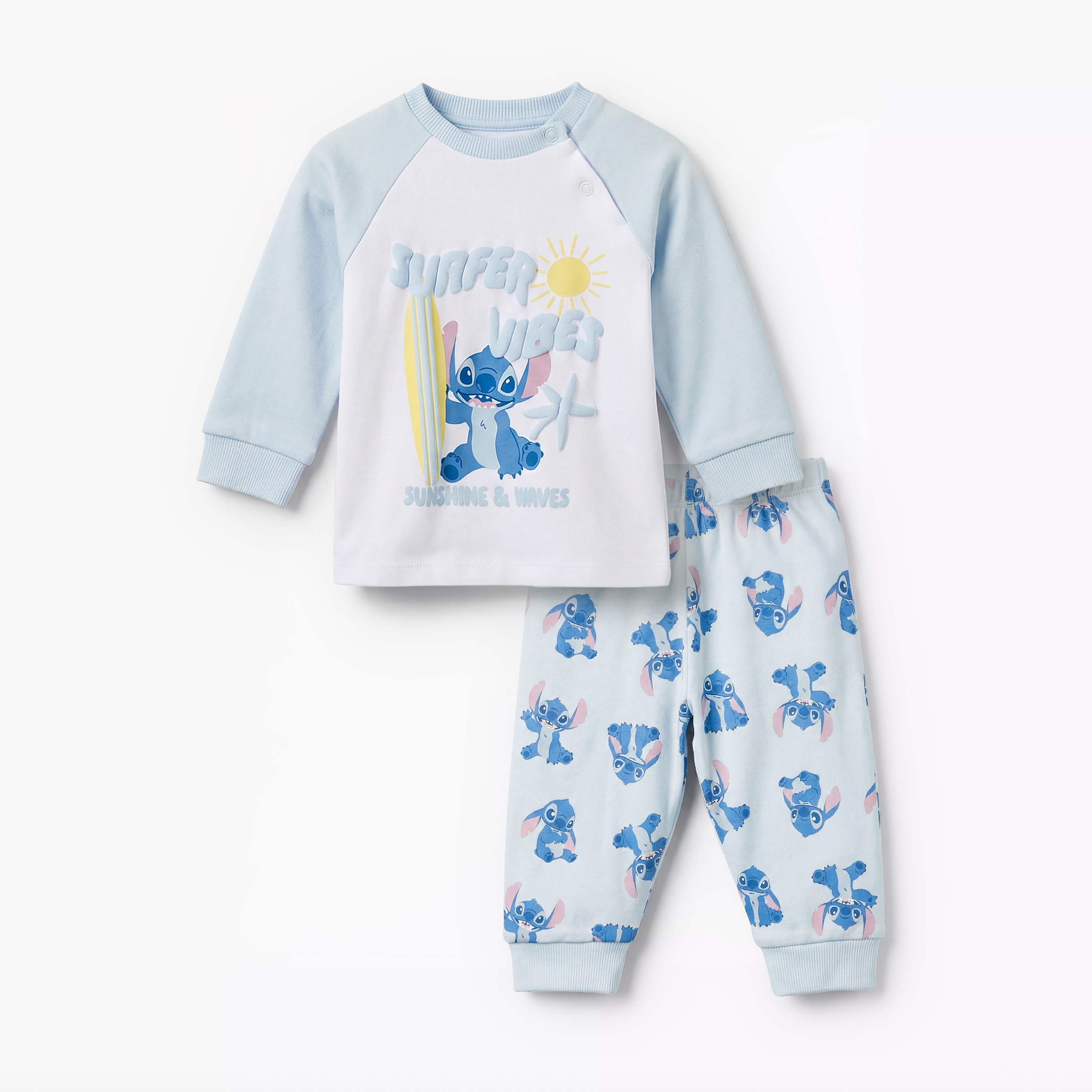 Disney Cotton Round Neck Long Sleeves Pyjama Set with Stitch Print-baby-boys-clothing-nightwear-pyjamasets-image-2