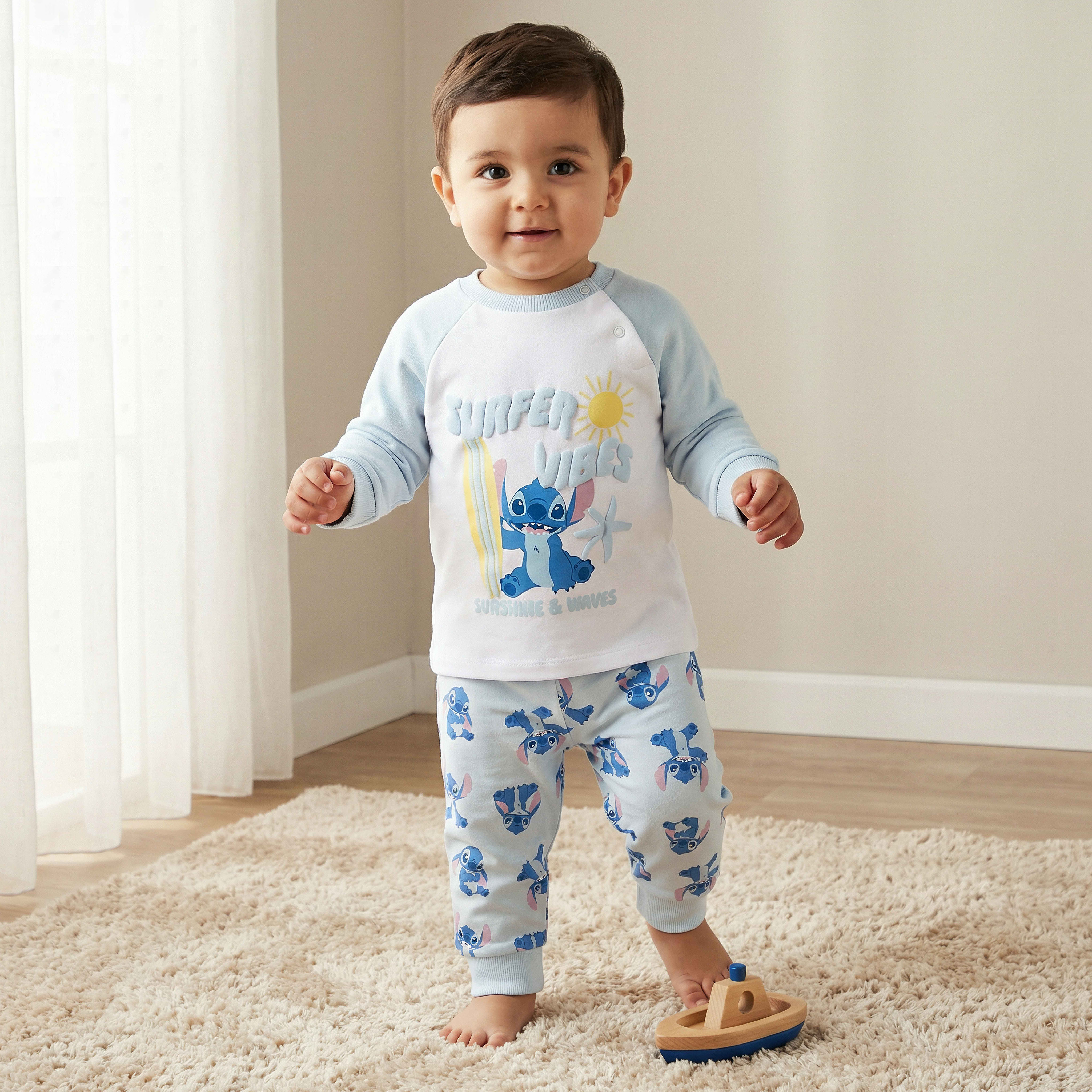 Disney Cotton Round Neck Long Sleeves Pyjama Set with Stitch Print-baby-boys-clothing-nightwear-pyjamasets-image-1