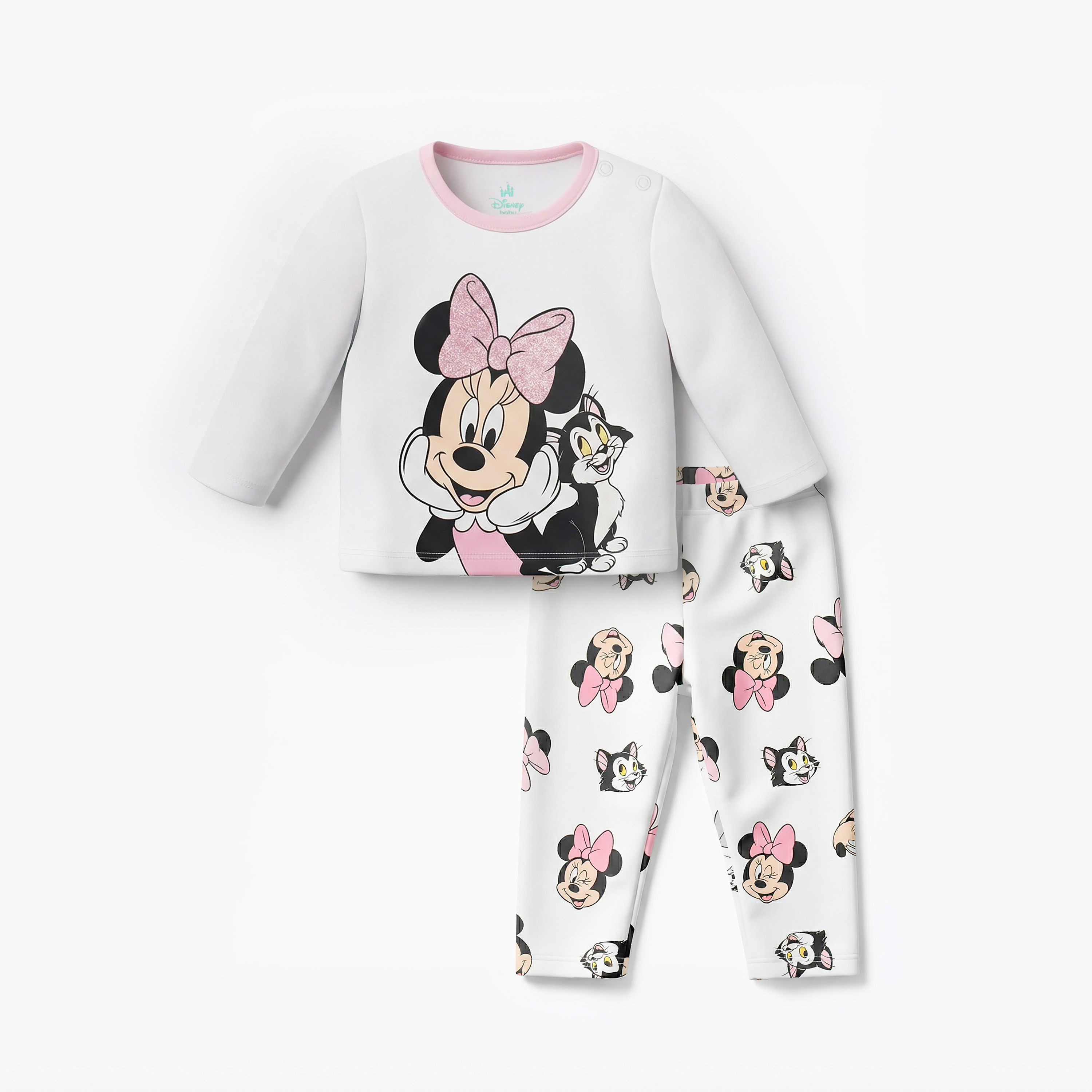 Disney Cotton Round Neck Long Sleeves Pyjama Set with Minnie Mouse Print-baby-girls-clothing-nightwear-pyjamasets-image-1