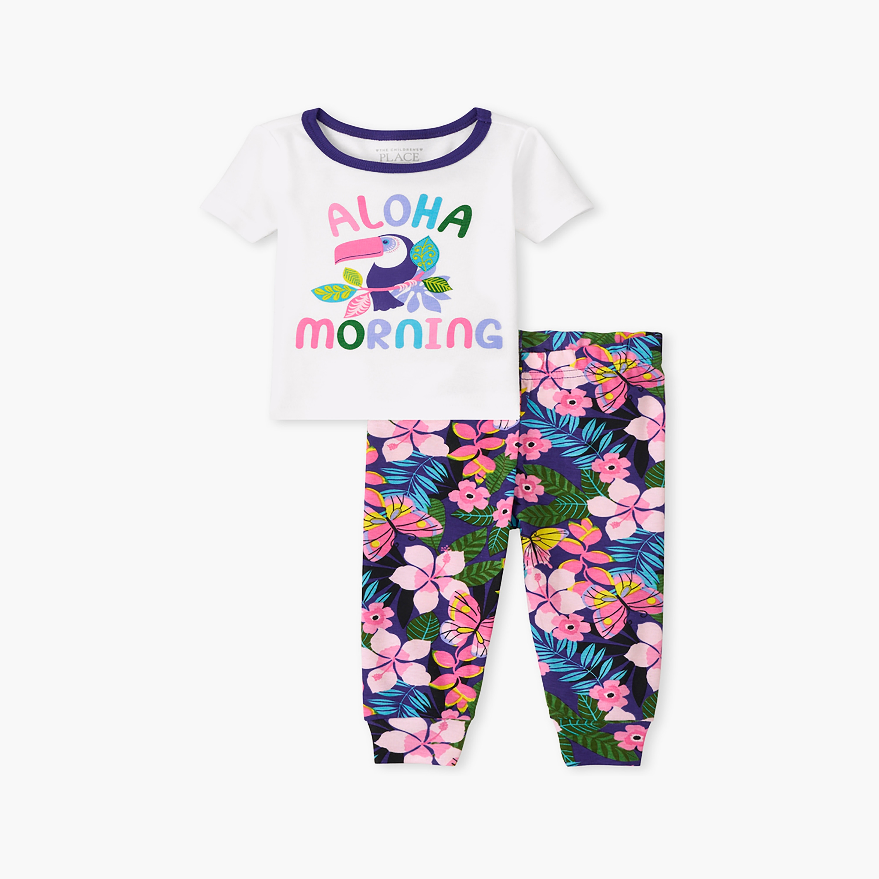 طقم بيجامة قطن مريحة للبنات ألوها سامر قطعتين من ذا تشيلدرنز بليس-bsclothing-girls-nightwear-image-1