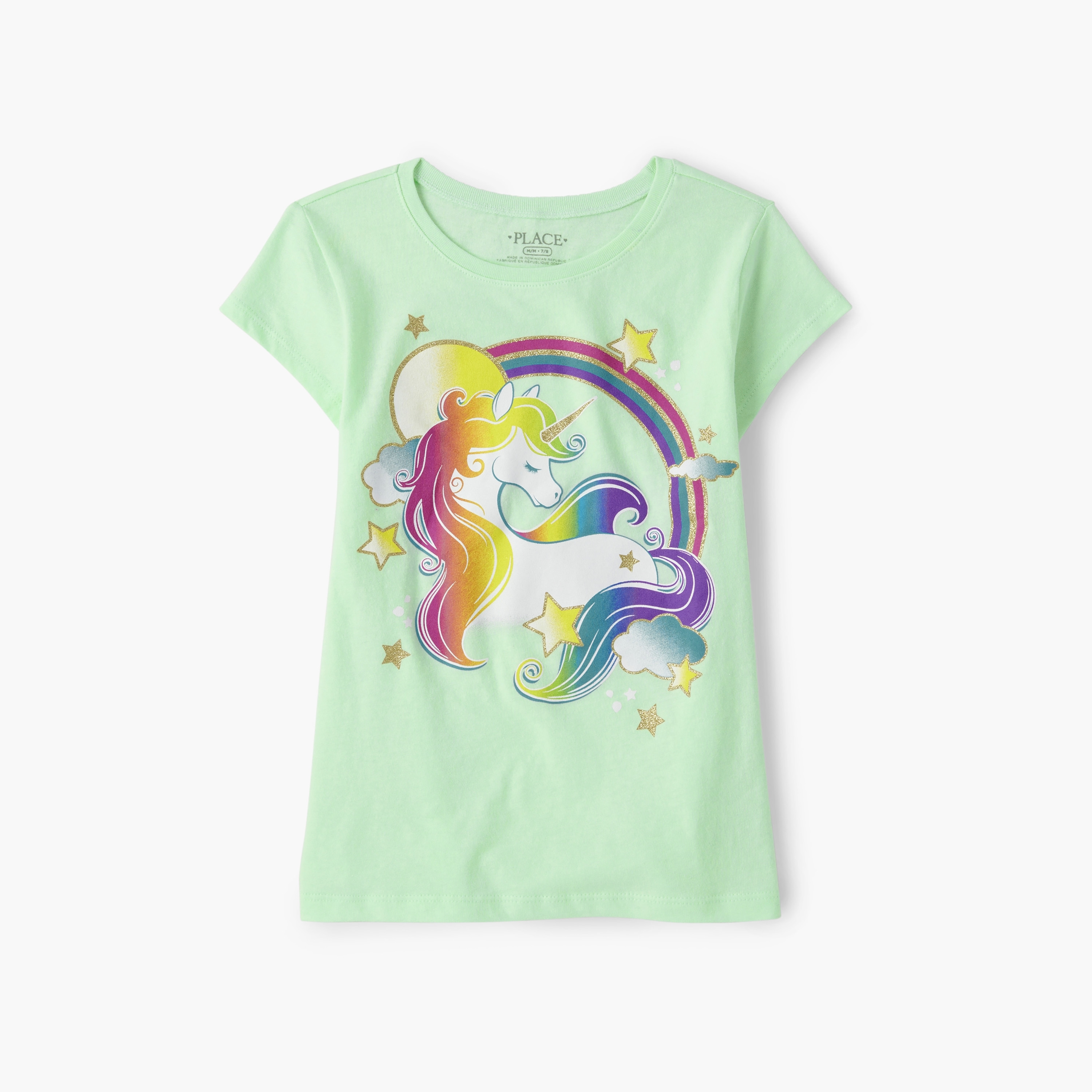 تي شيرت مطبوع يونيكورن بأكمام قصيرة للبنات من ذا تشيلدرنز بليس-girls-clothing-schoolwear-tshirts-image-1