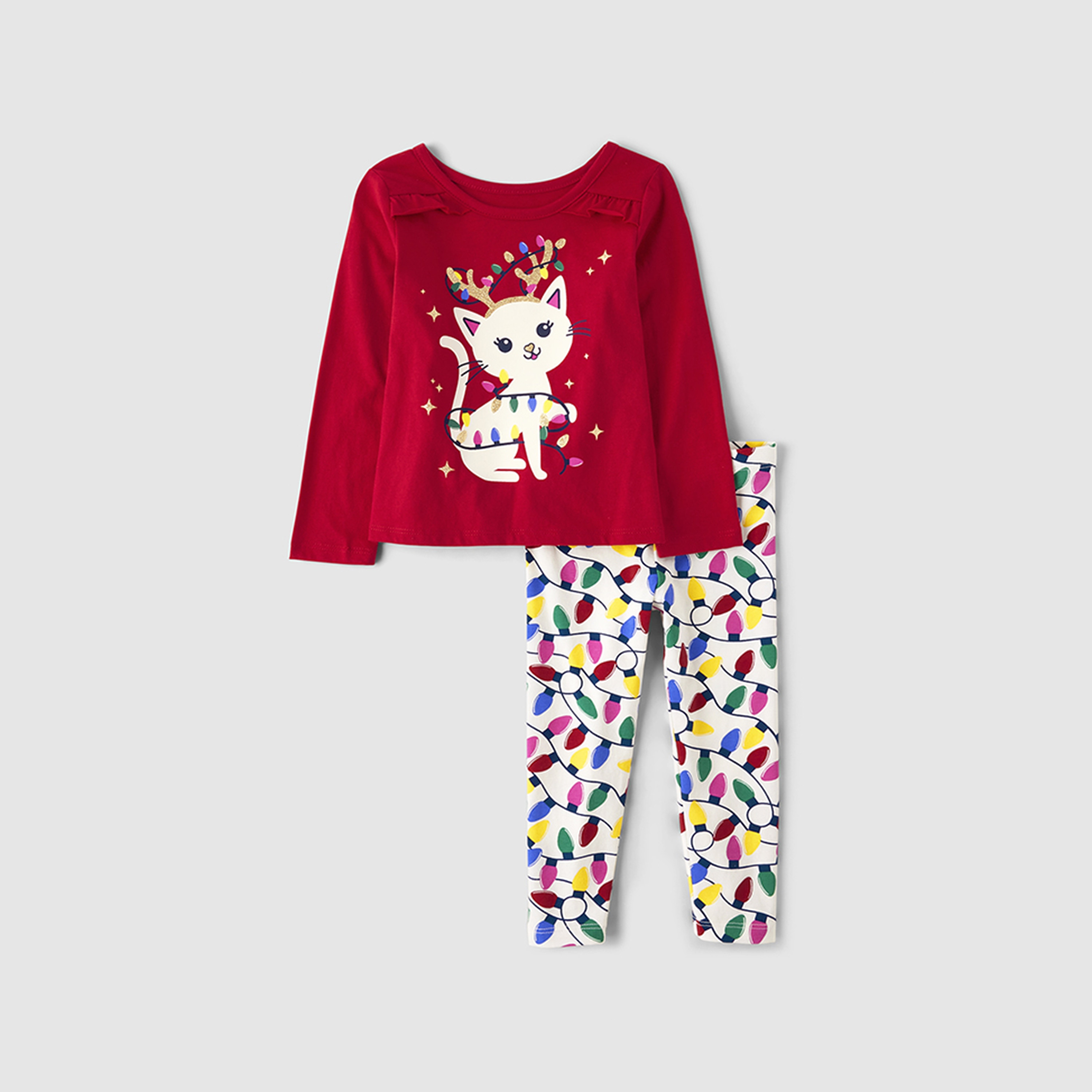 تي شيرت مطبوع بأكمام طويلة  قطعتين مع بنطال ضيق من ذا تشيلدرنز بليس-bsclothing-girls-nightwear-image-1