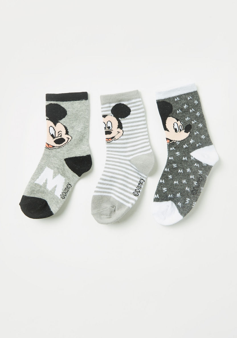 Disney Mickey Mouse Print Crew Length Socks - Set of 3-Socks-image-0
