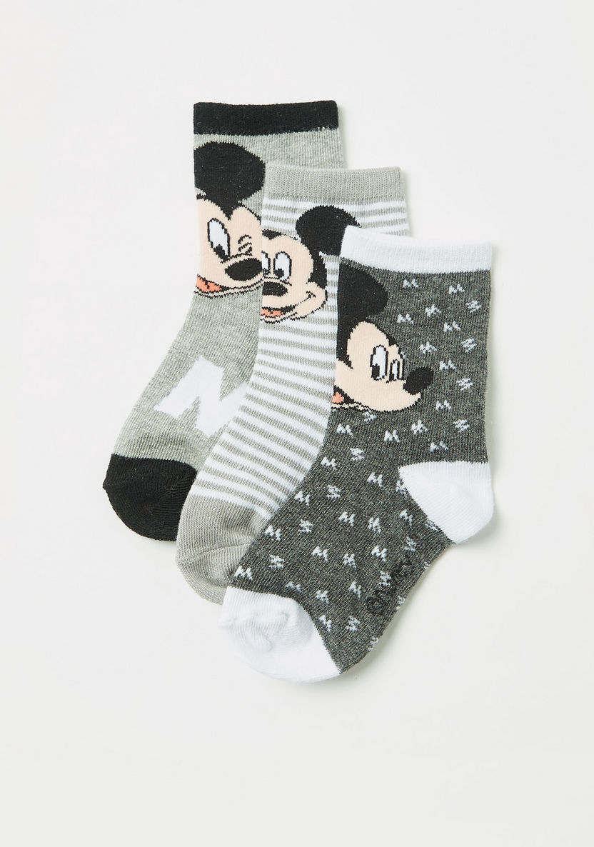 Disney Mickey Mouse Print Crew Length Socks - Set of 3-Socks-image-1