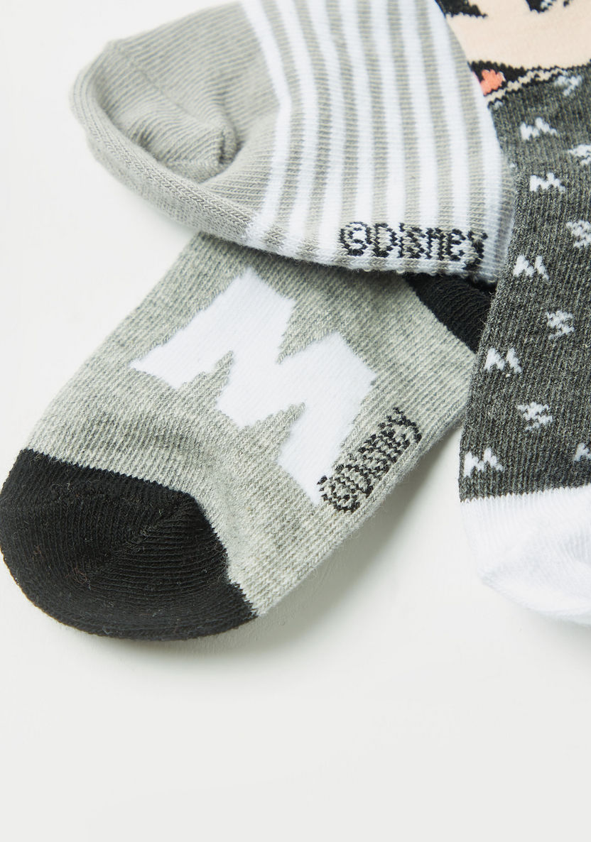 Disney Mickey Mouse Print Crew Length Socks - Set of 3-Socks-image-3