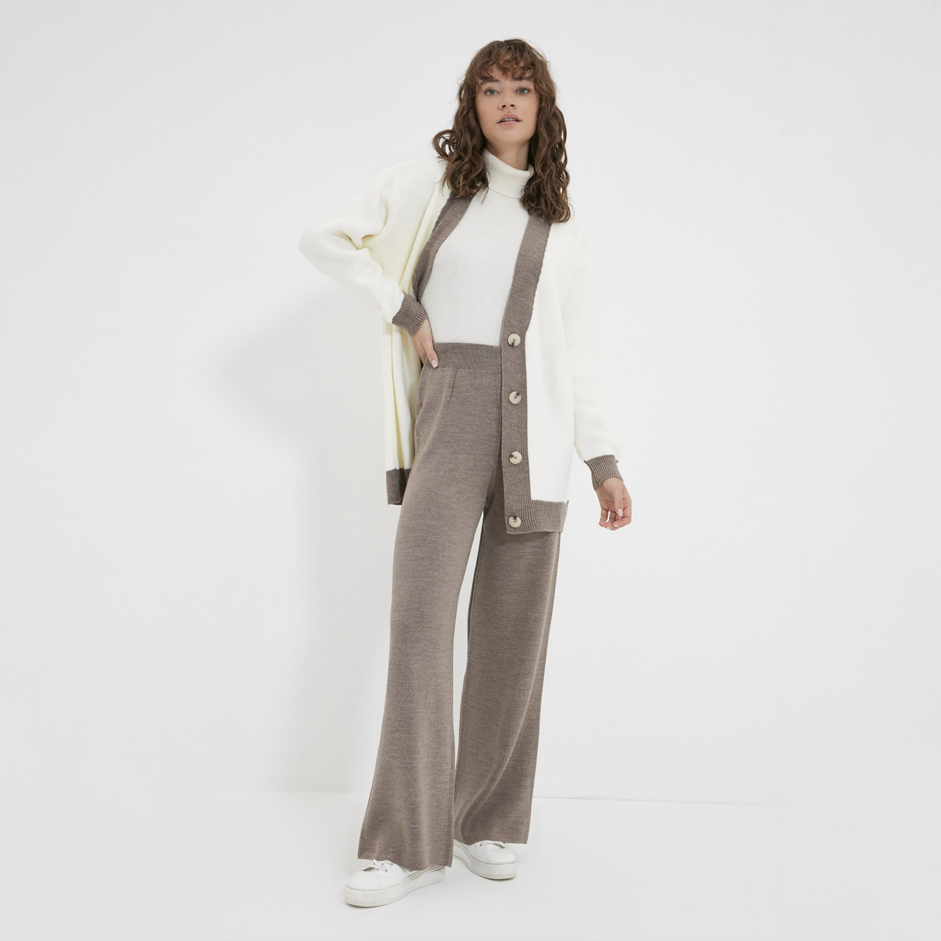 Trendyol Modest Color-Blocked Dropped Sleeves Women's Cardigan & Pants Set-women-clothing-coordsets-image-1