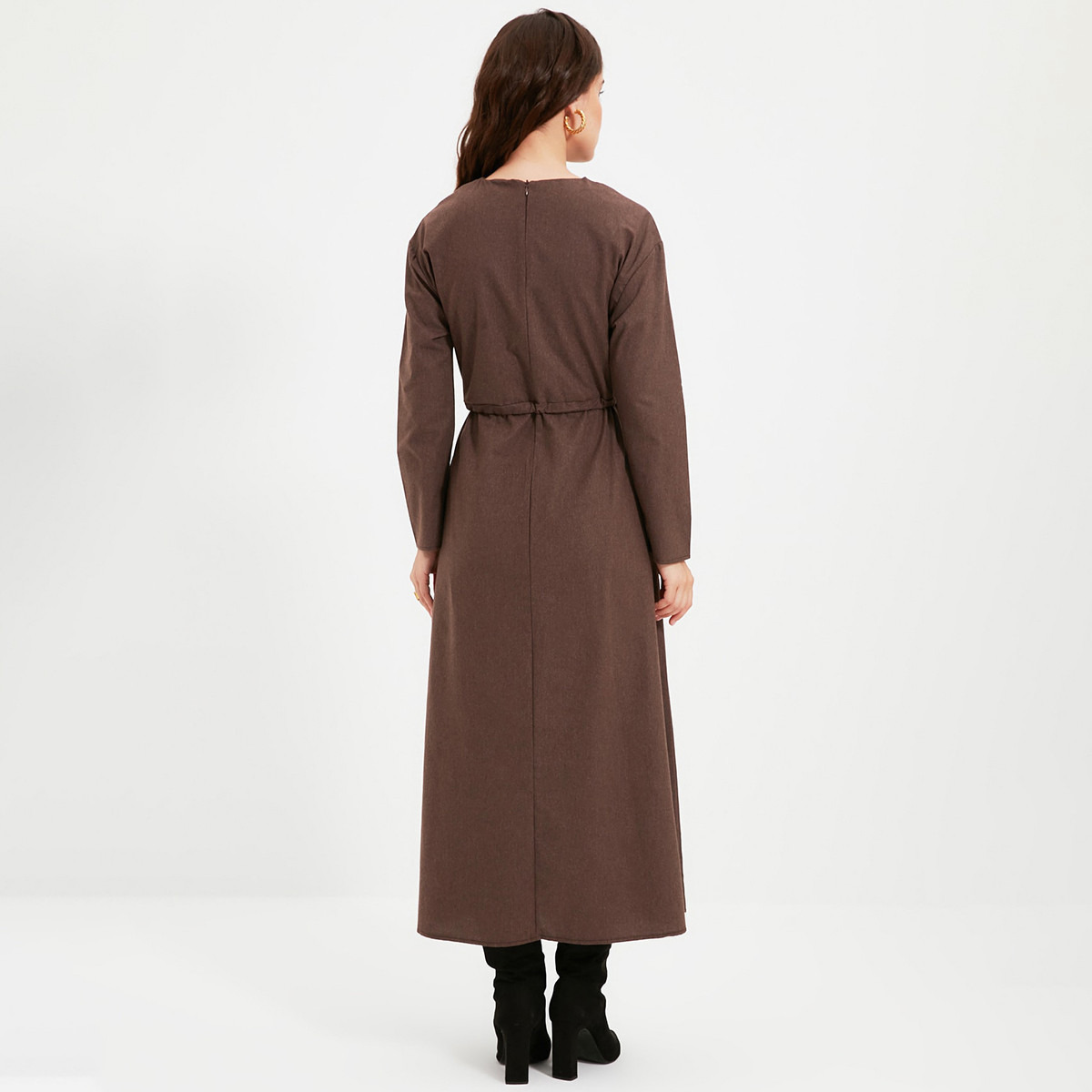 ترينديول بنى طويل فستان-women-clothing-dresses-image-5