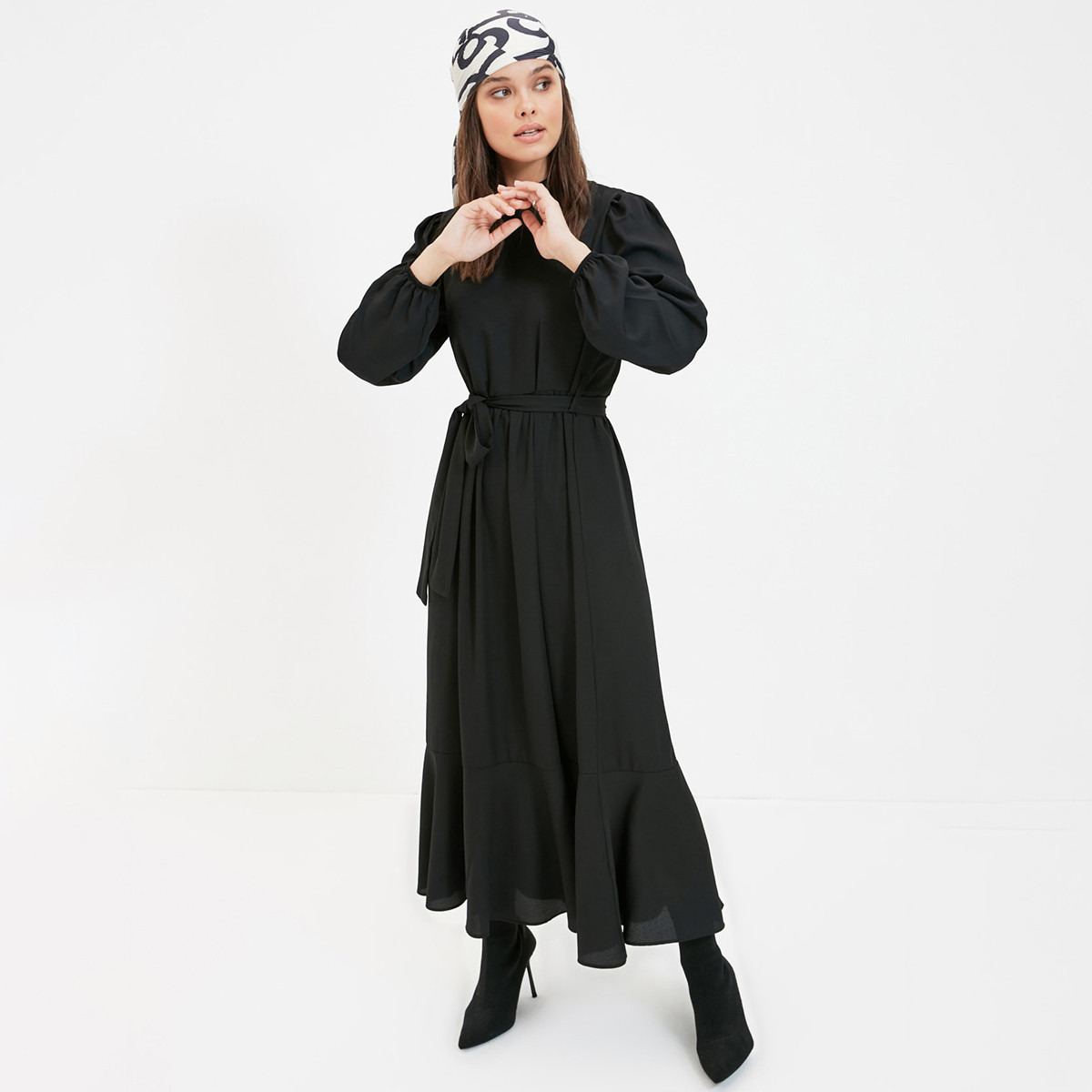 ترينديول أسود طويل فستان-women-clothing-dresses-image-2