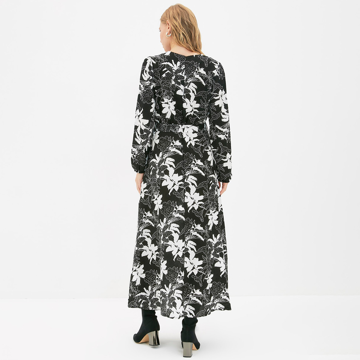 Trendyol Modest Women Floral Balloon Sleeve Back Zippered Dress-women-clothing-dresses-image-5