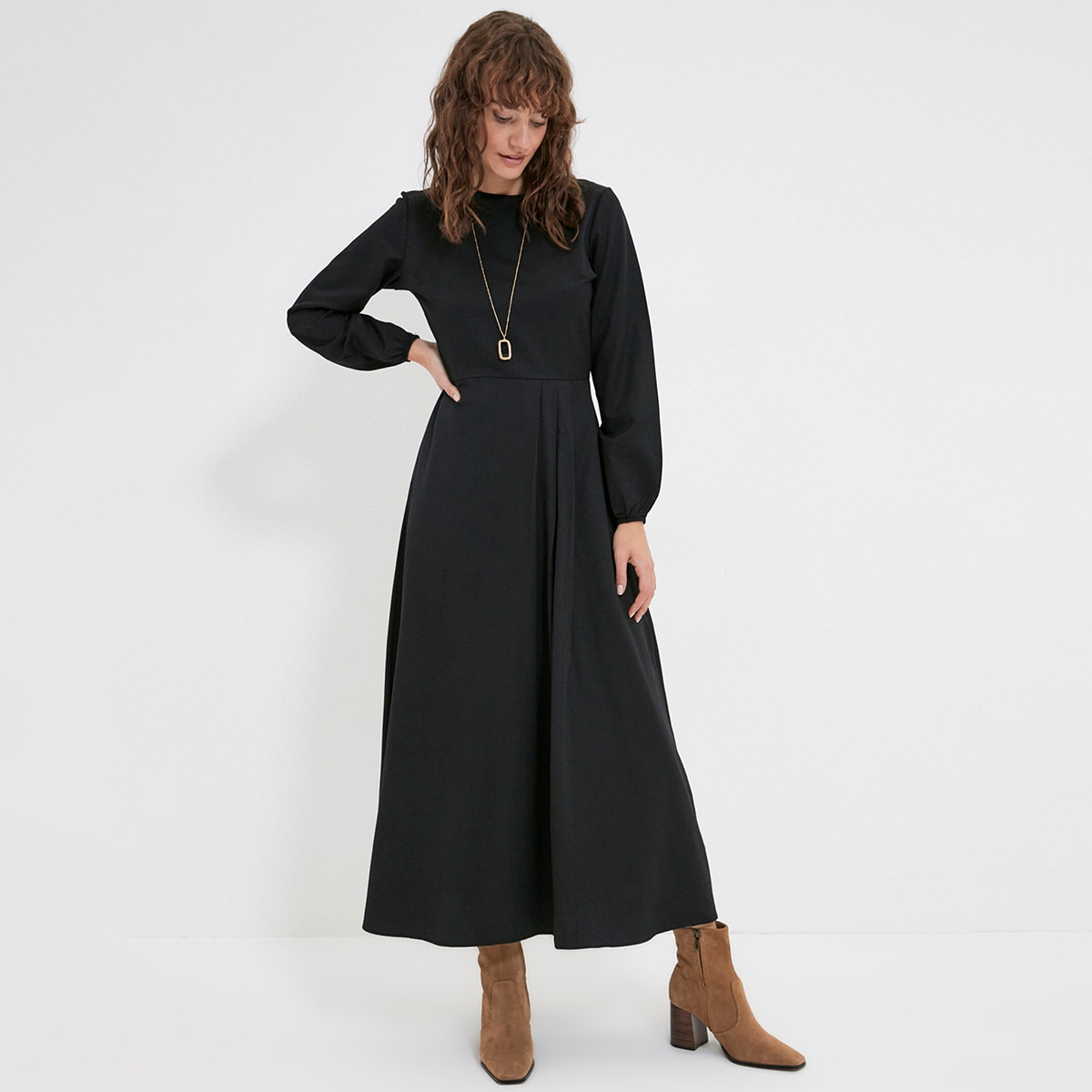 ترينديول أسود طويل فستان-women-clothing-dresses-image-1