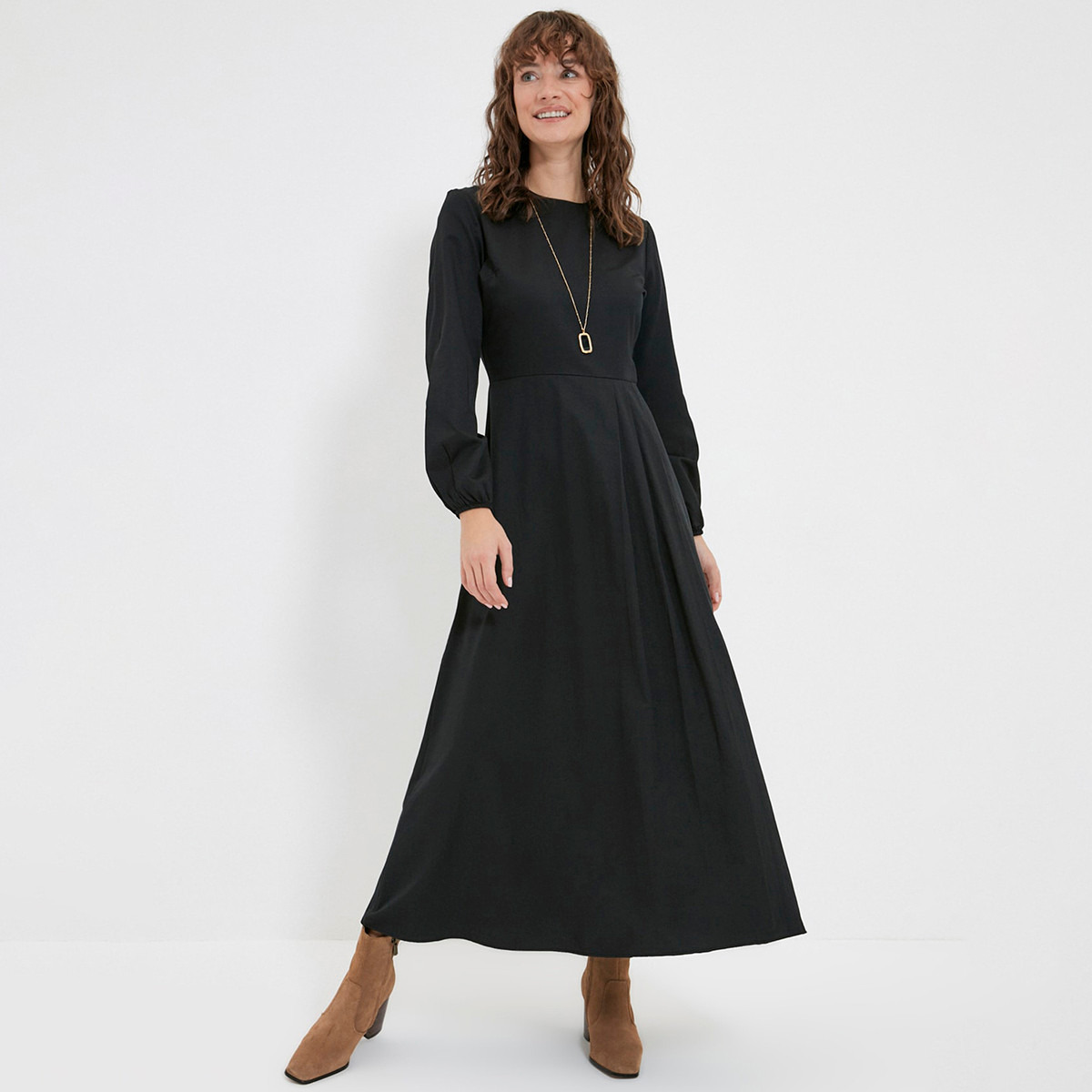 Trendyol Modest Women Solid Back Zippered Dress-women-clothing-dresses-image-2