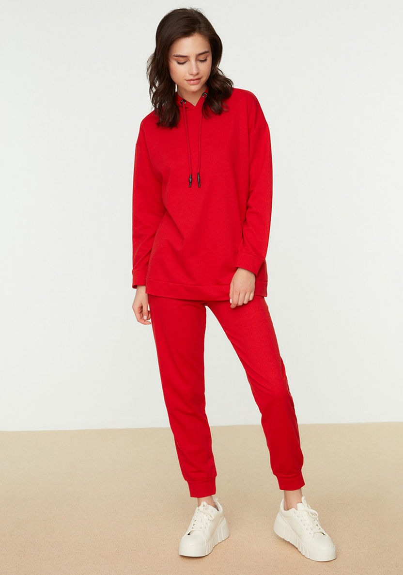 Shop Trendyol Modest Women Red Solid Hooded Neck Tracksuit Online
