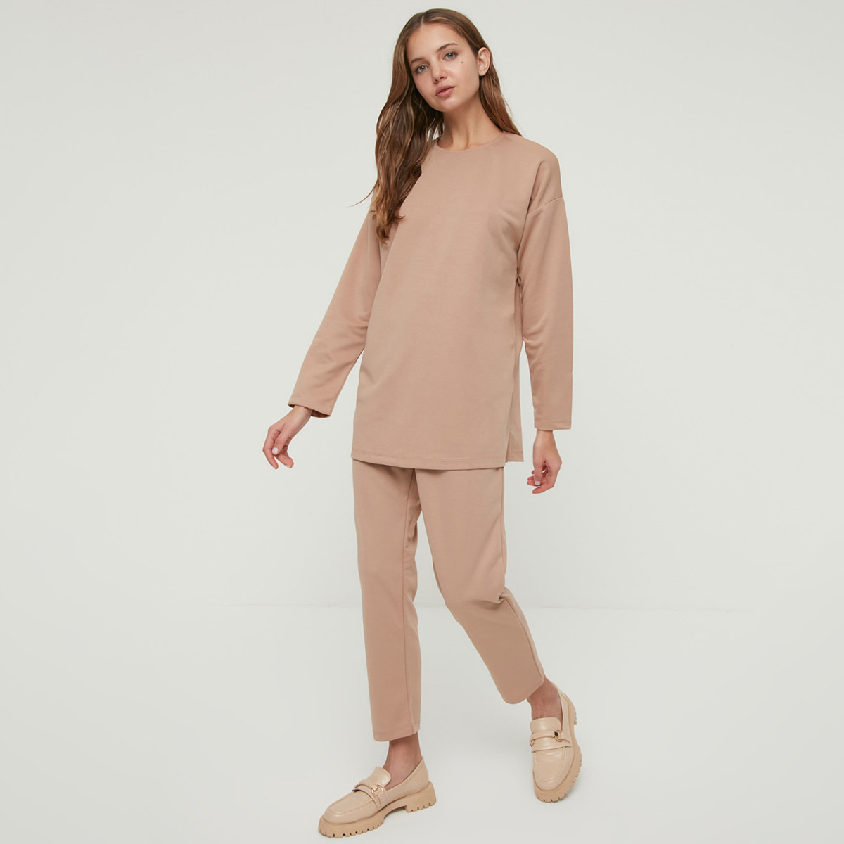 Trendyol Modest Women Knitted Crew Nect Top-Pant Set-women-clothing-coordsets-image-1