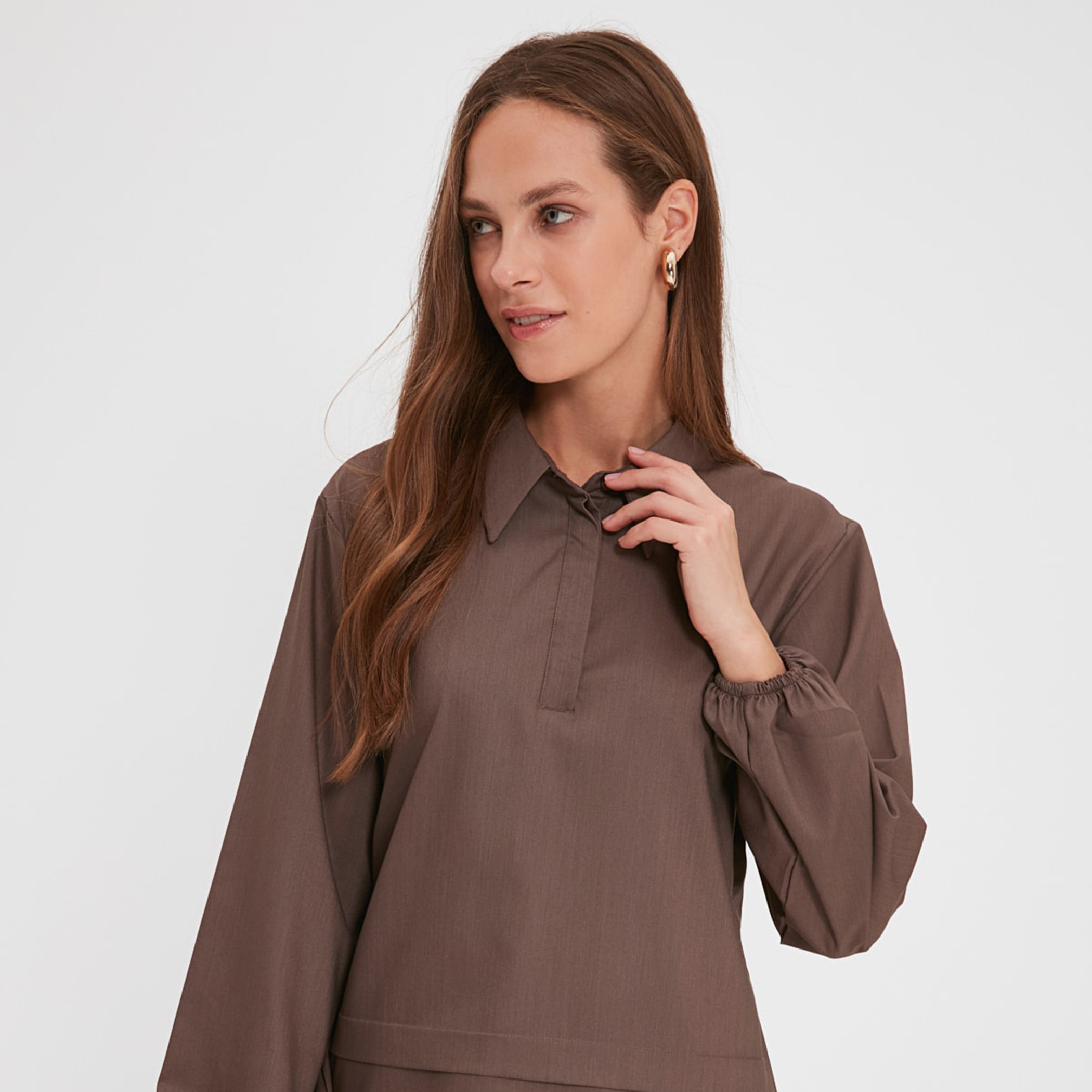 Trendyol Modest Women Solid Collared Neck Top-Pant Set-women-clothing-coordsets-image-2
