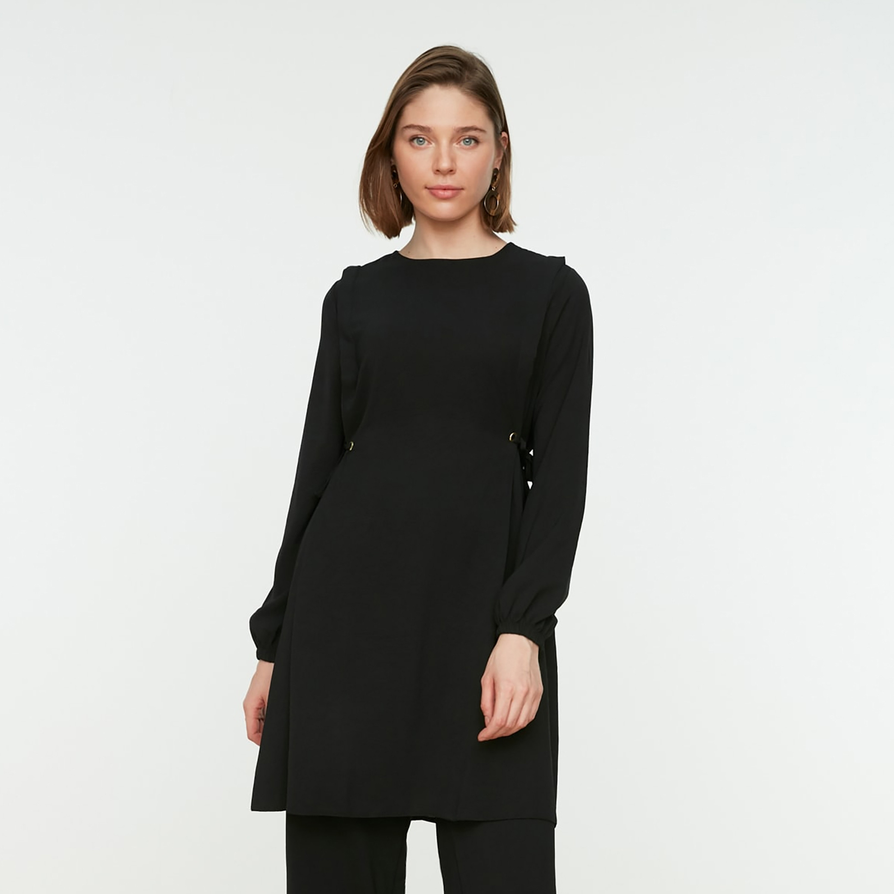 Trendyol Modest Black Textured Elastic Cuffed Women's Tunic & Pants Sets-women-clothing-coordsets-image-5