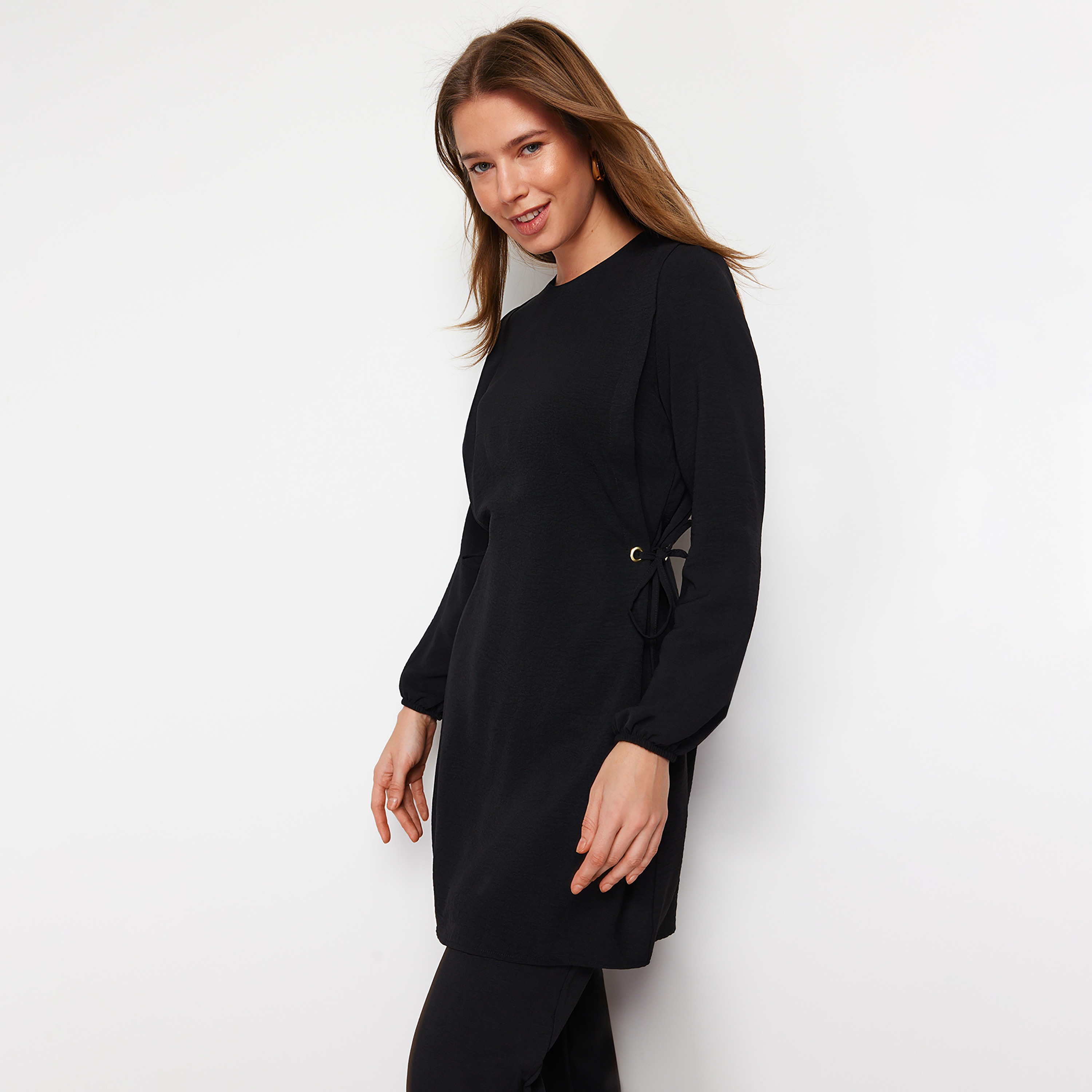 Trendyol Modest Black Textured Elastic Cuffed Women's Tunic & Pants Sets-women-clothing-coordsets-image-8