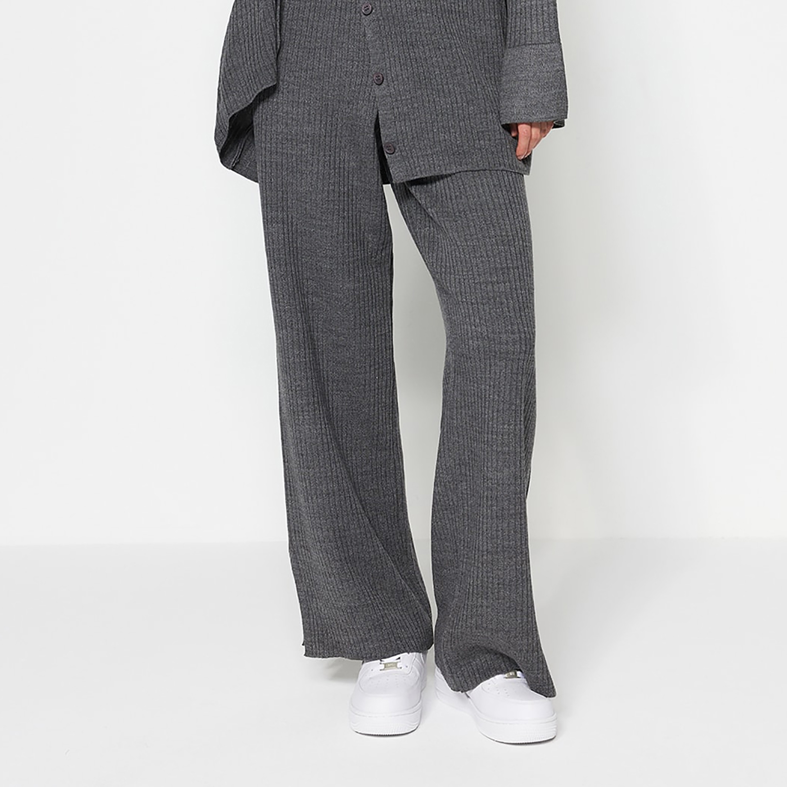 Trendyol Modest Ribbed Collared Dropped Sleeves Women's Cardigan & Pants Set-women-clothing-coordsets-image-3