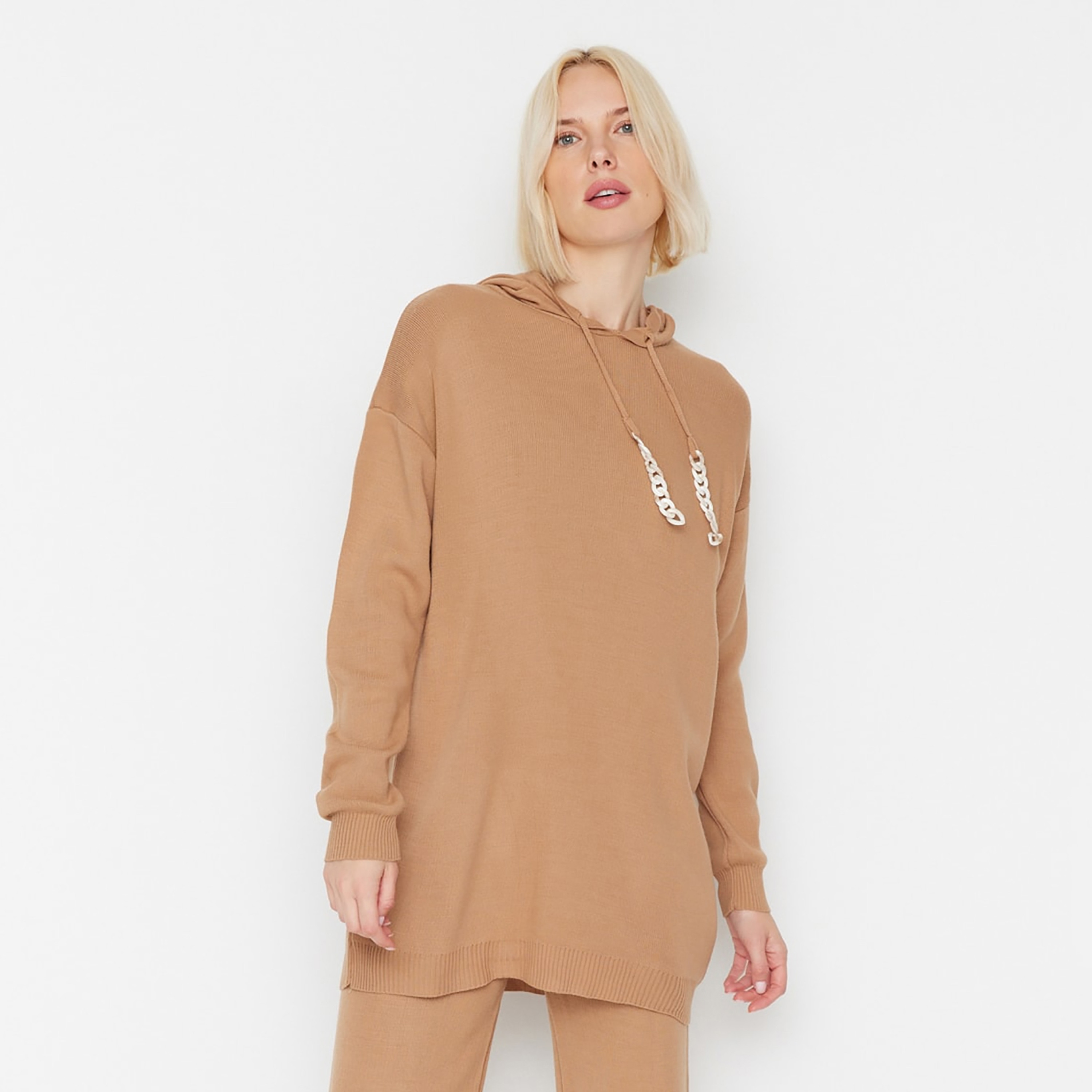 Trendyol Modest Beige Hooded Dropped Sleeves Women's Hoodie & Pants Set-women-clothing-coordsets-image-3