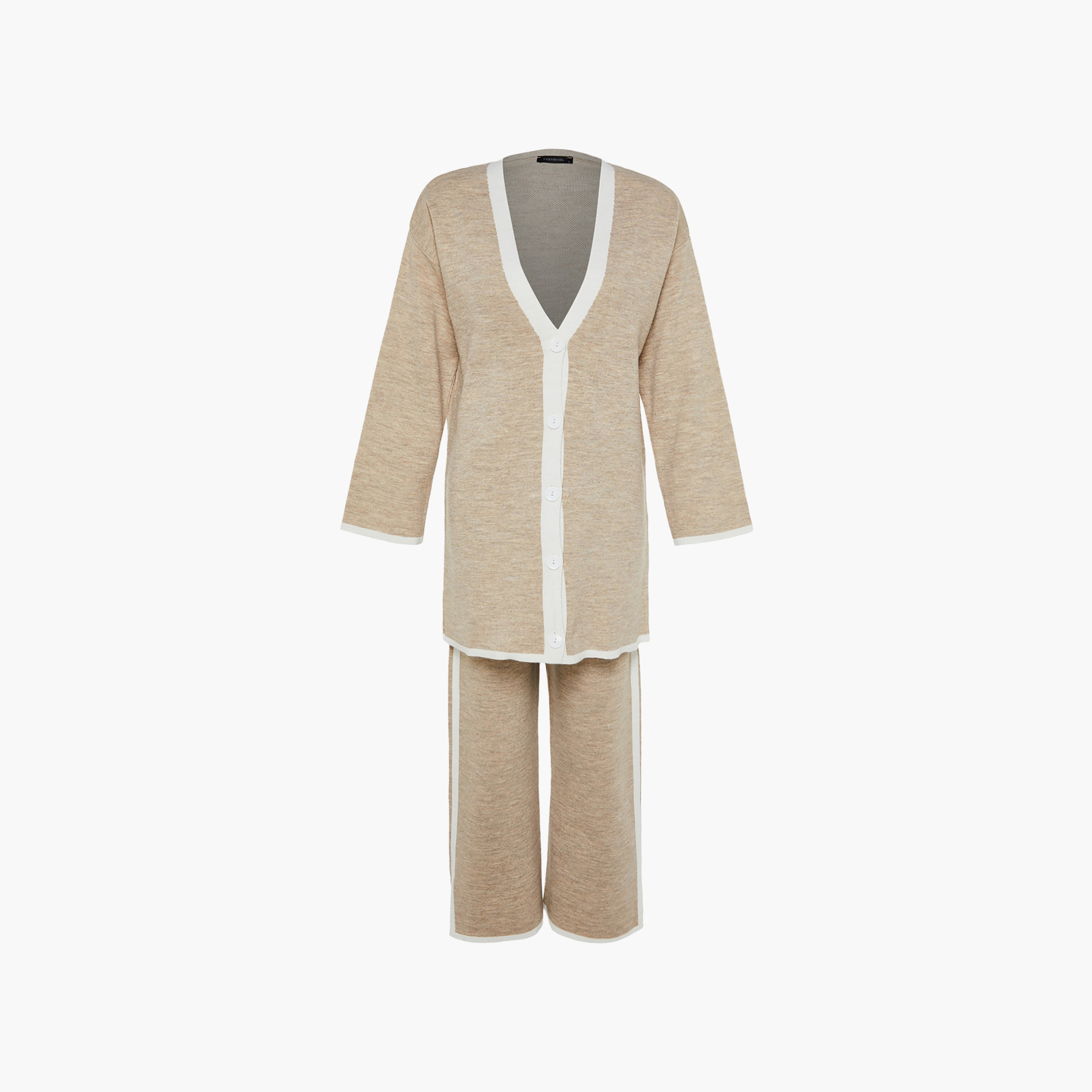 Trendyol Modest Beige Color-Blocked Dropped Sleeves Women's Cardigan & Pants Set-women-clothing-coordsets-image-8