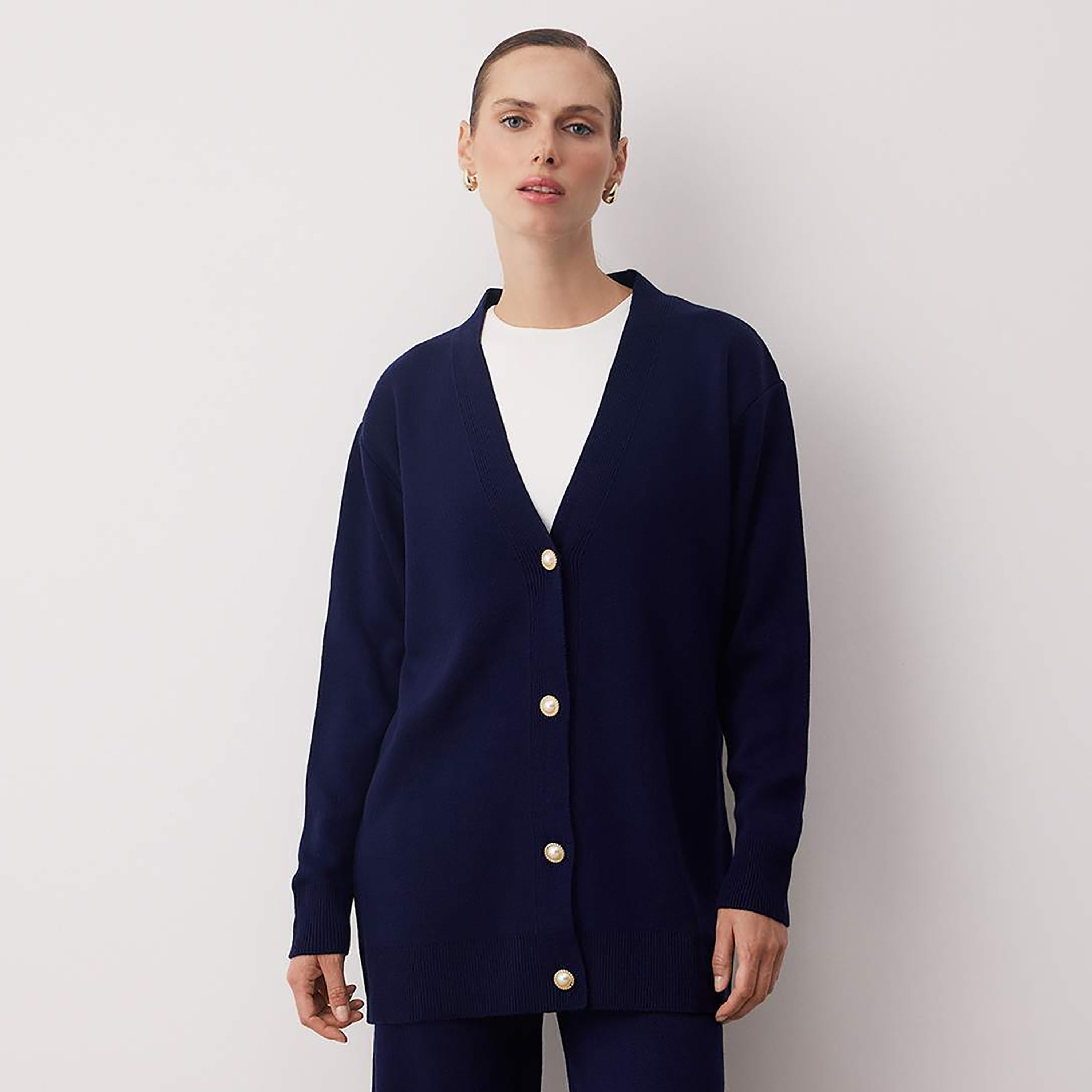 طقم كارديجان وبنطلون حريمي محتشم بأكمام مسدلة من ترينديول-women-clothing-coordsets-image-2