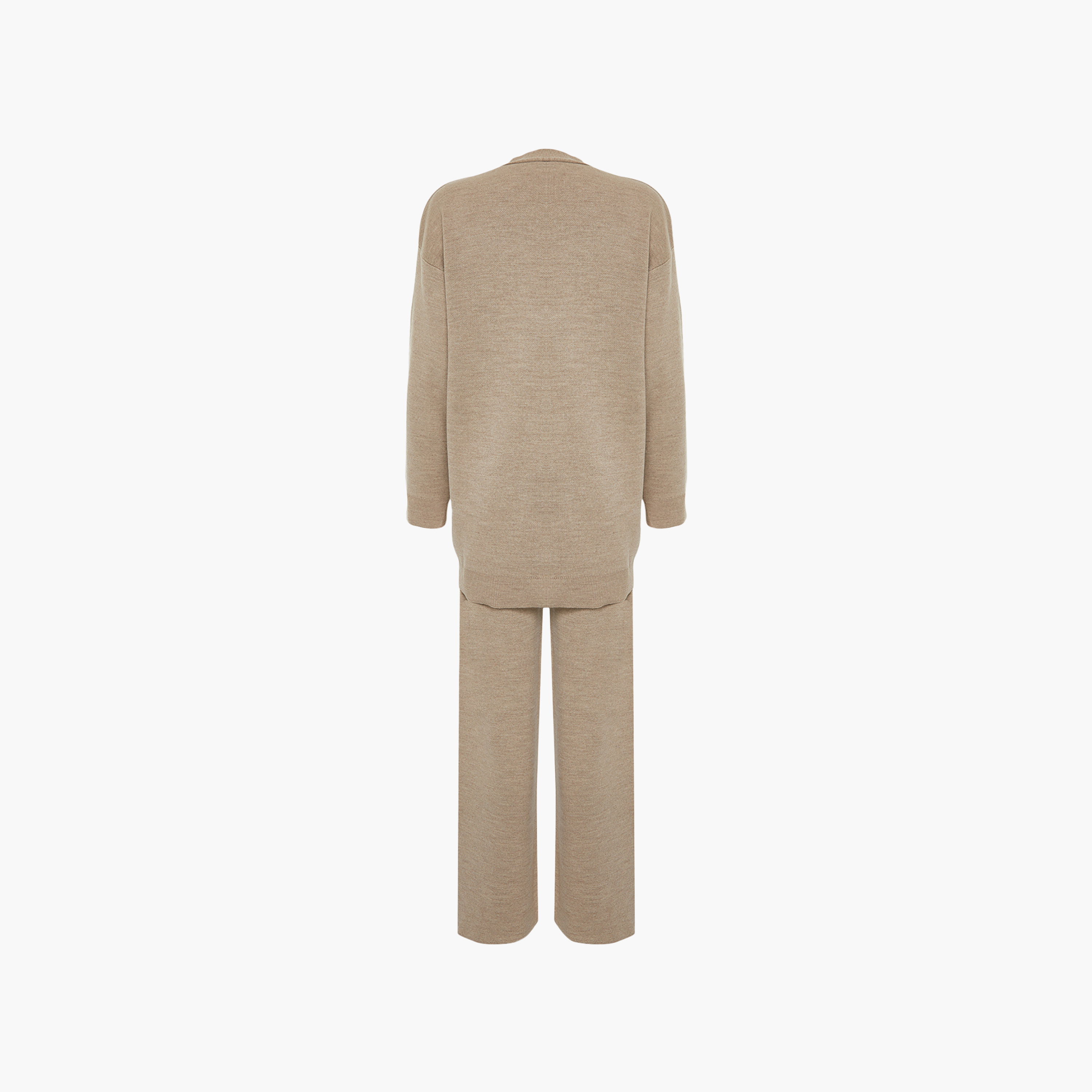 طقم كارديجان وبنطلون حريمي محتشم بيج بأكمام مسدلة من ترينديول-women-clothing-coordsets-image-6