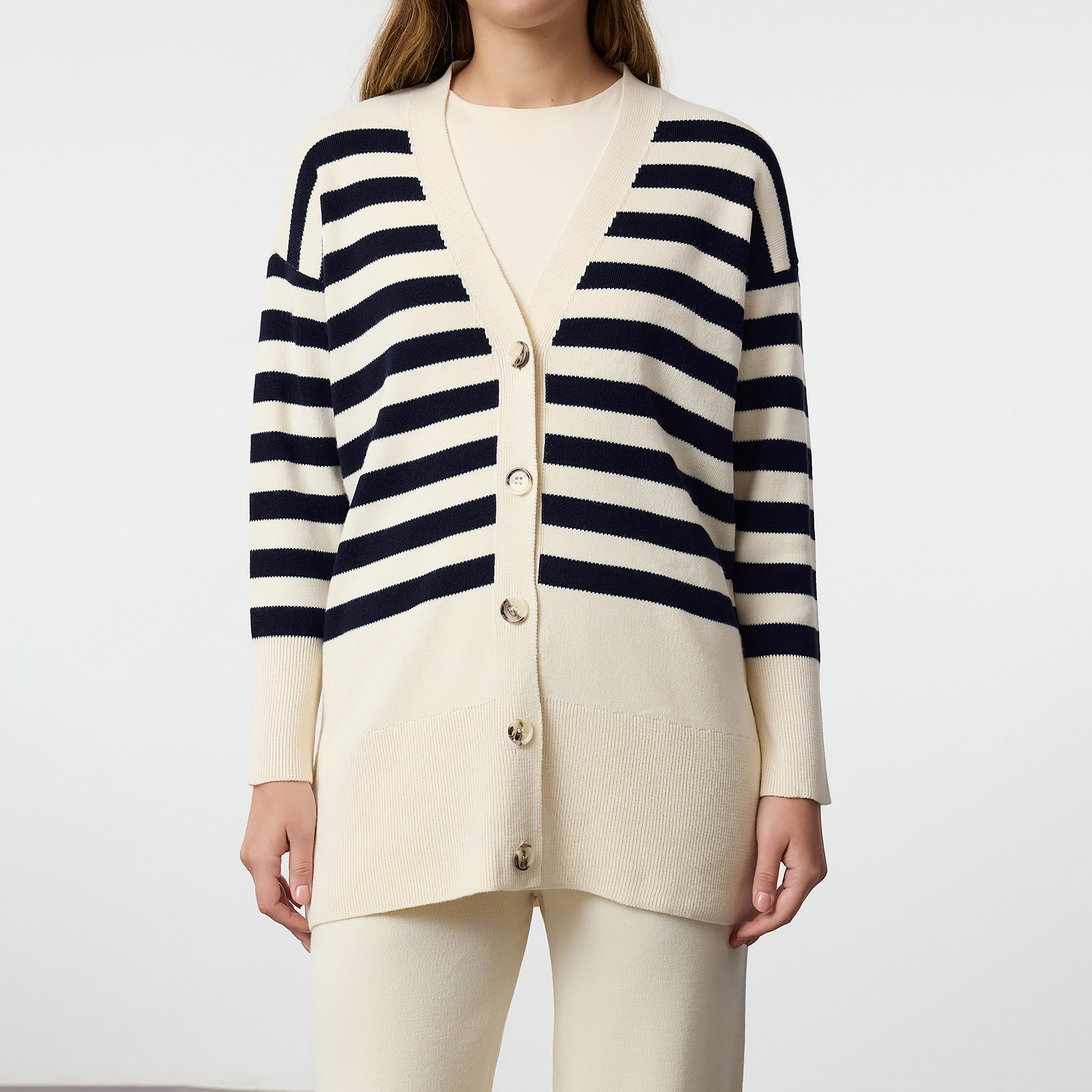 Trendyol Modest Stone Striped Dropped Sleeves Women's Cardigan & Pants Set-women-clothing-coordsets-image-5