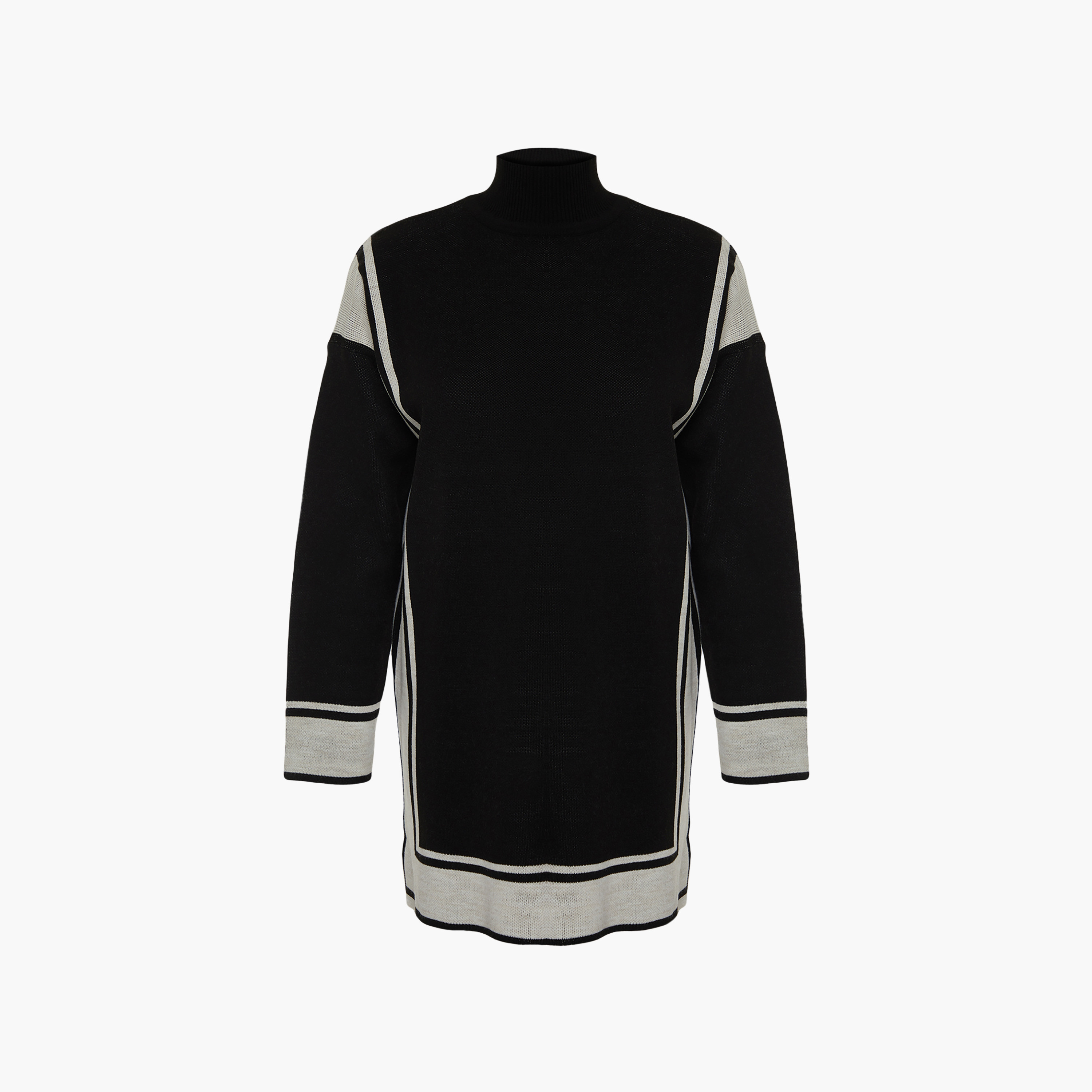 Trendyol Modest Black Striped High Neck Dropped Sleeves Women's Sweater & Pants Set-women-clothing-coordsets-image-7