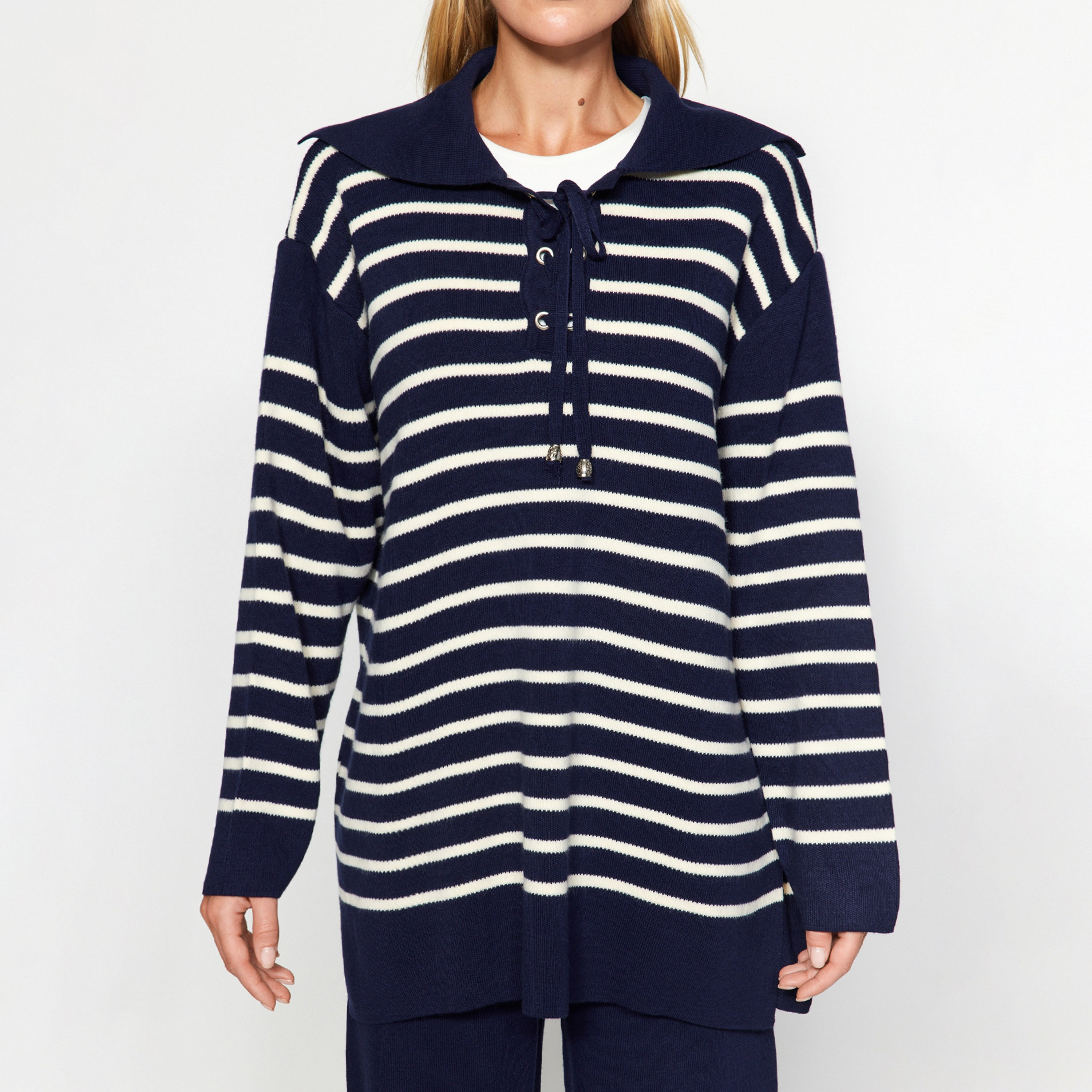 Trendyol Modest Striped Sailor Collar Dropped Sleeves Women's Sweater & Pants Set-women-clothing-coordsets-image-12