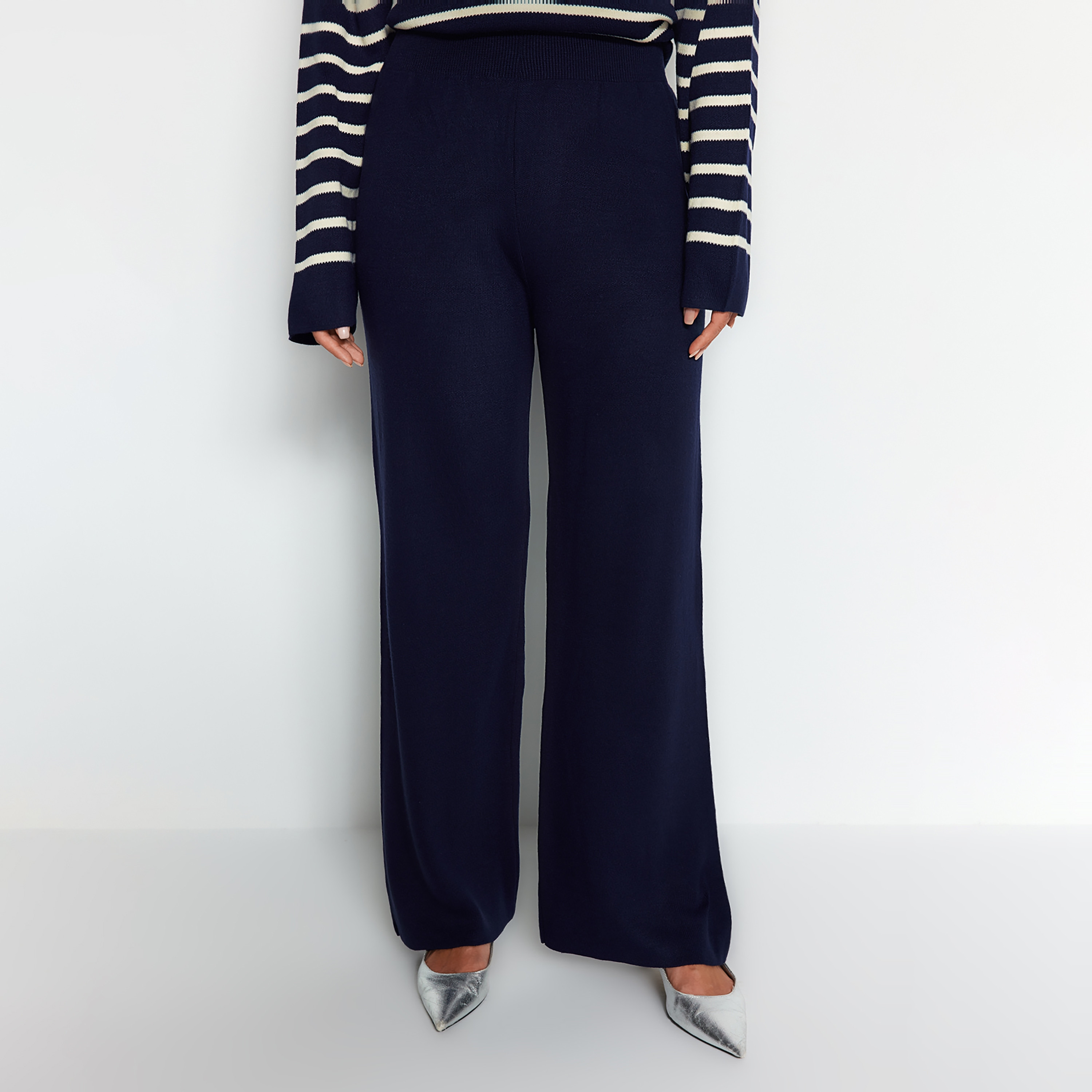 Trendyol Modest Striped Sailor Collar Dropped Sleeves Women's Sweater & Pants Set-women-clothing-coordsets-image-2