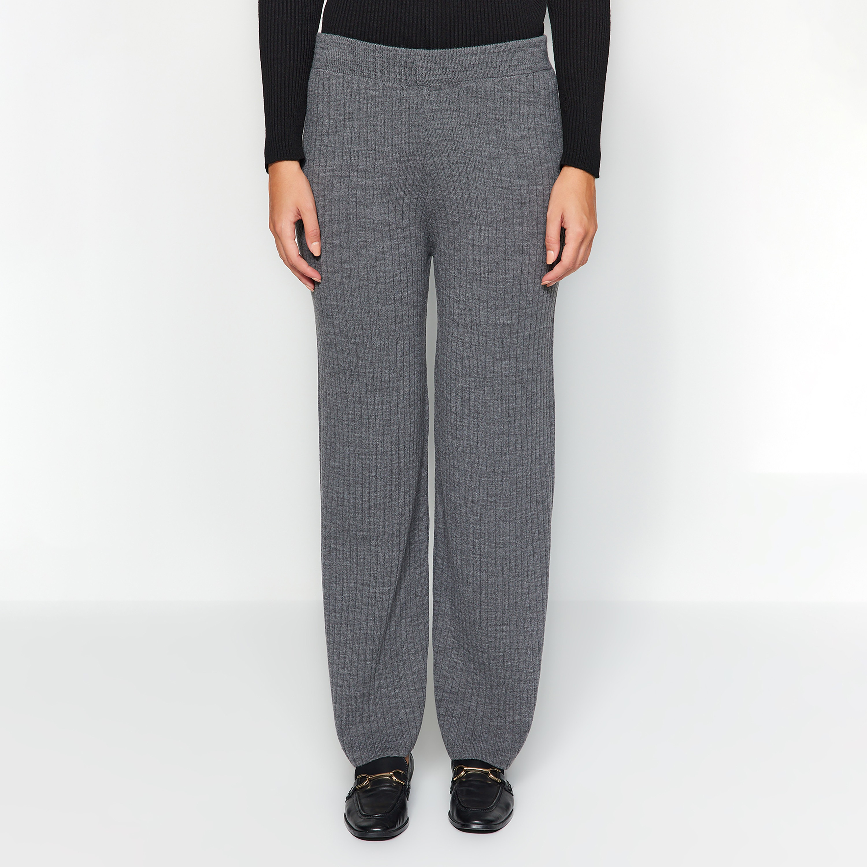 Trendyol Modest Grey Ribbed Women's Cardigan & Pants Set-women-clothing-coordsets-image-4