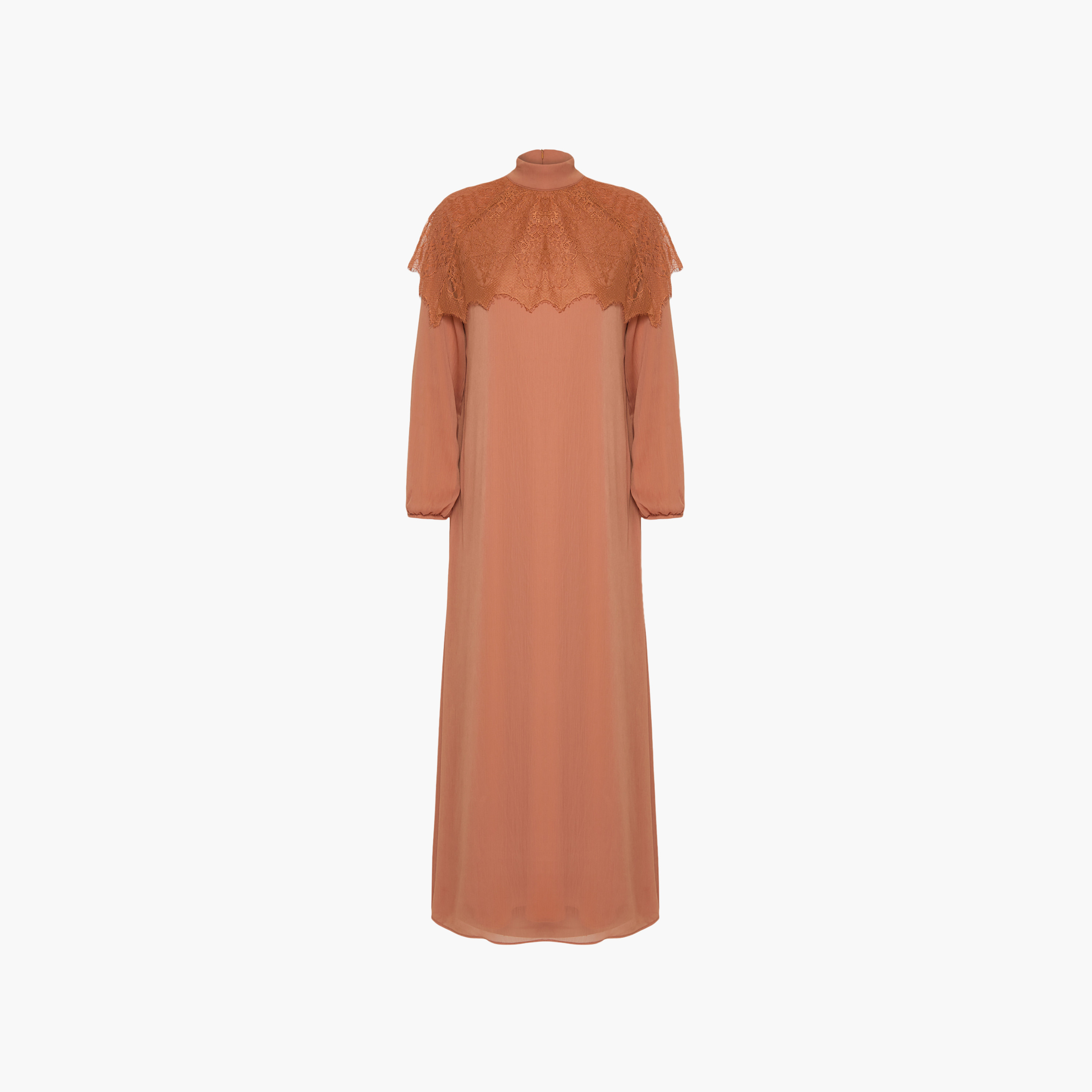 Trendyol Modest Orange Lace High Neck Elastic Cuffed Straight Women's Maxi Dress-women-clothing-dresses-image-5