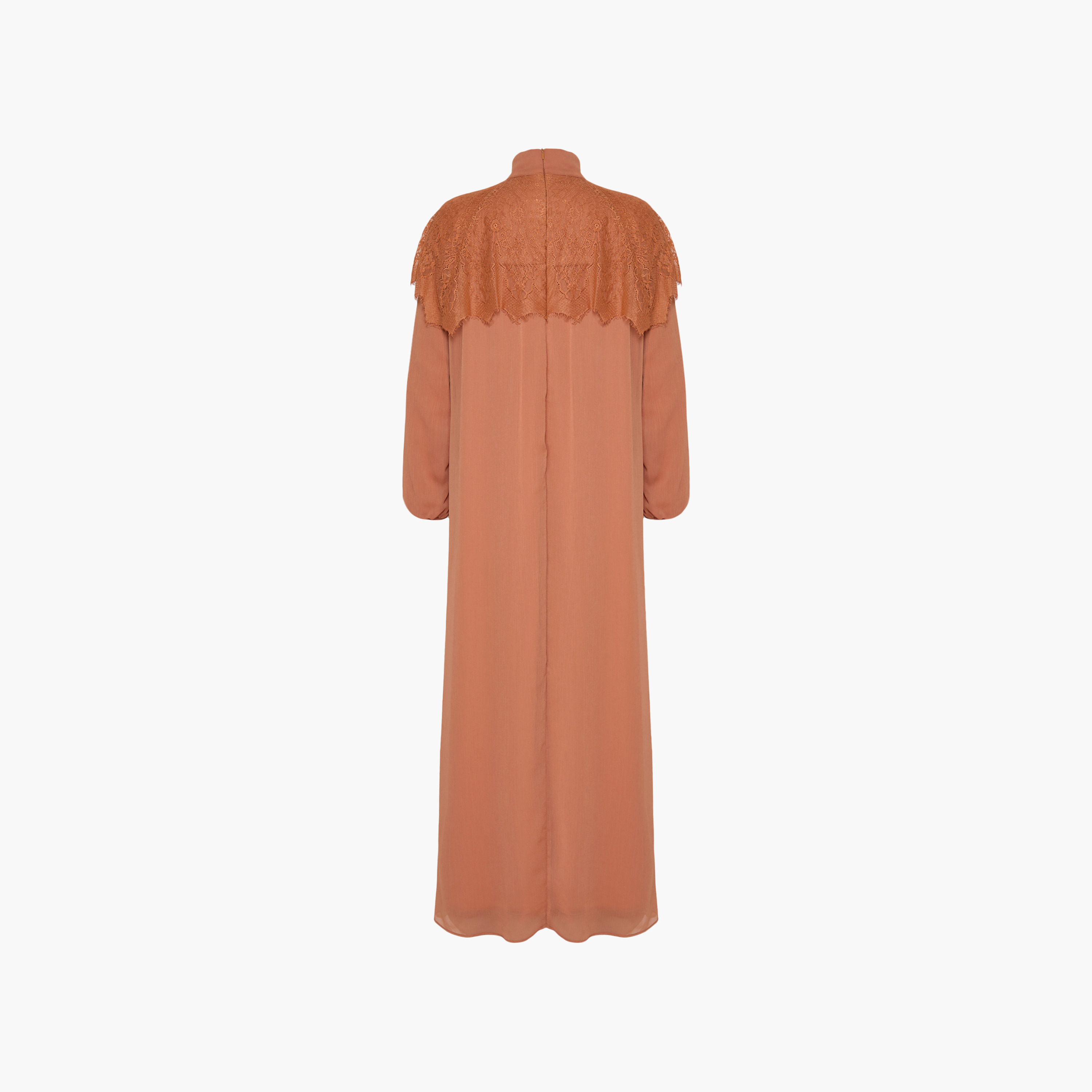 Trendyol Modest Orange Lace High Neck Elastic Cuffed Straight Women's Maxi Dress-women-clothing-dresses-image-6