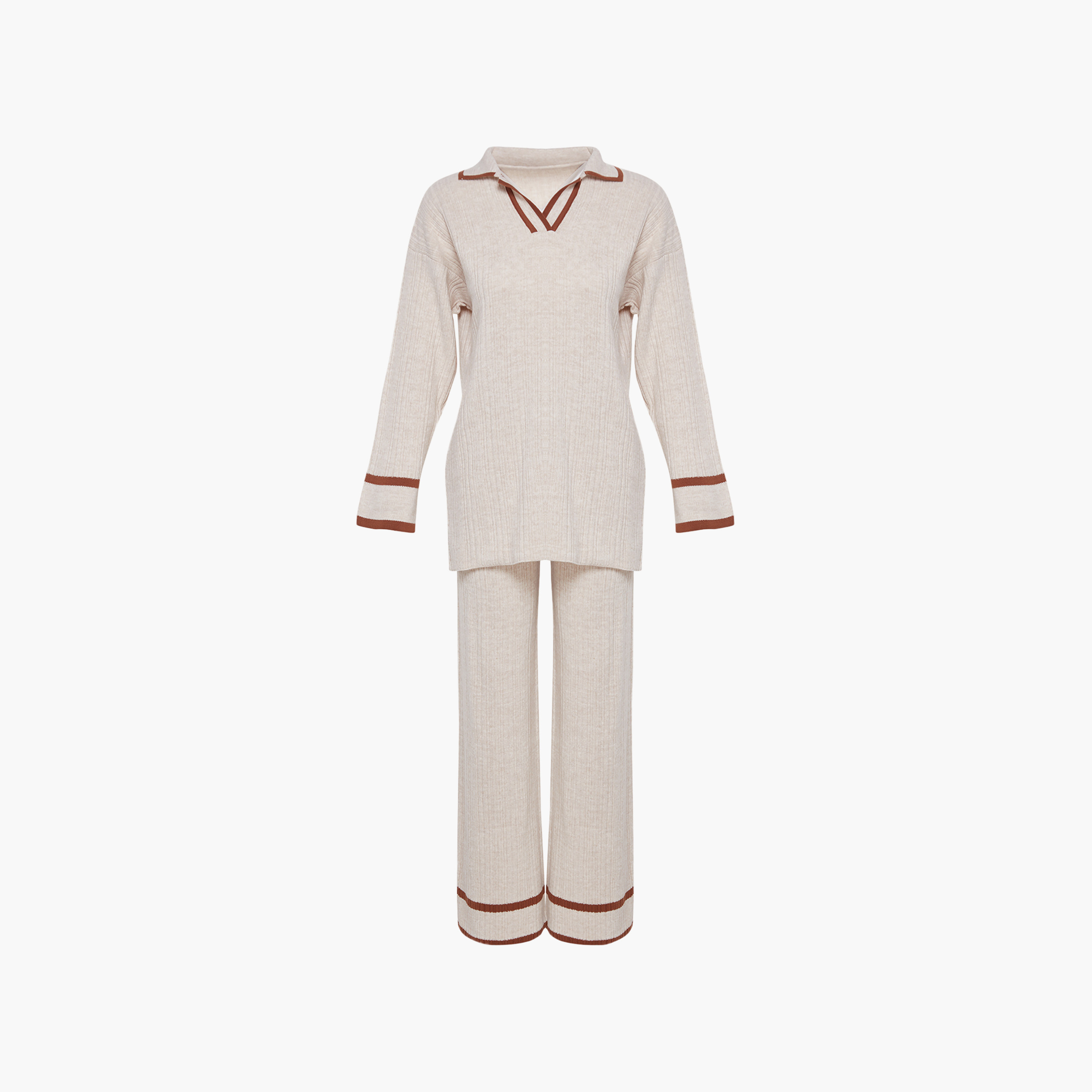 Trendyol Modest Ribbed Johnny Collared Dropped Sleeves Women's Sweater & Pants Set-women-clothing-coordsets-image-6