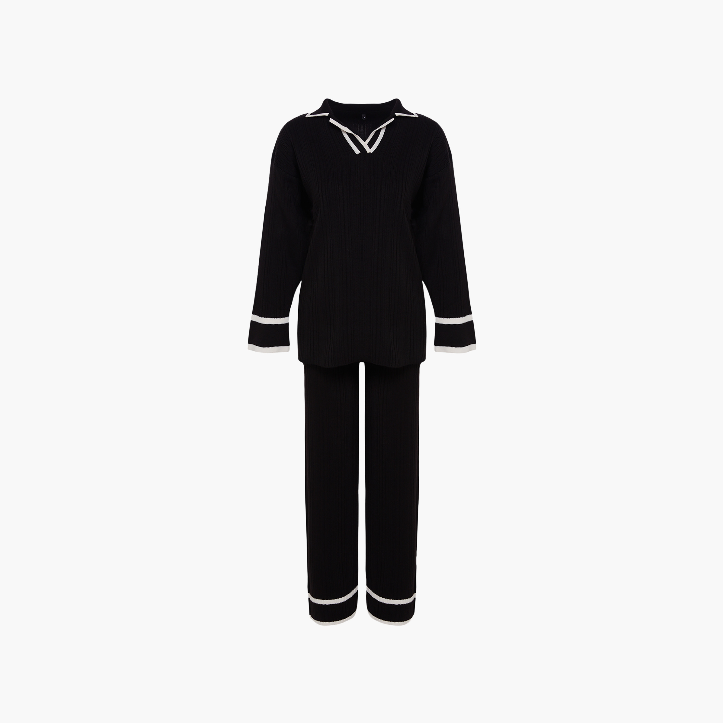 Trendyol Modest Ribbed Johnny Collared Dropped Sleeves Women's Sweater & Pants Set-women-clothing-coordsets-image-5