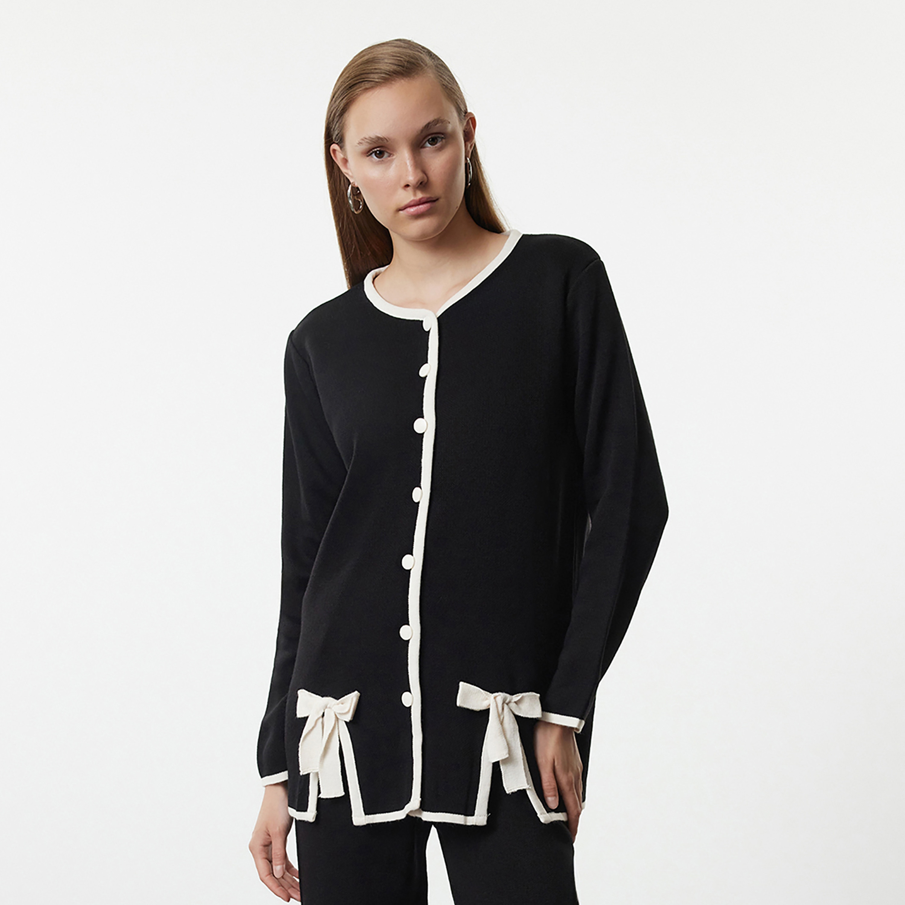 Trendyol Modest Black Contrast Trim Women's Cardigan & Pants Set-women-clothing-coordsets-image-3