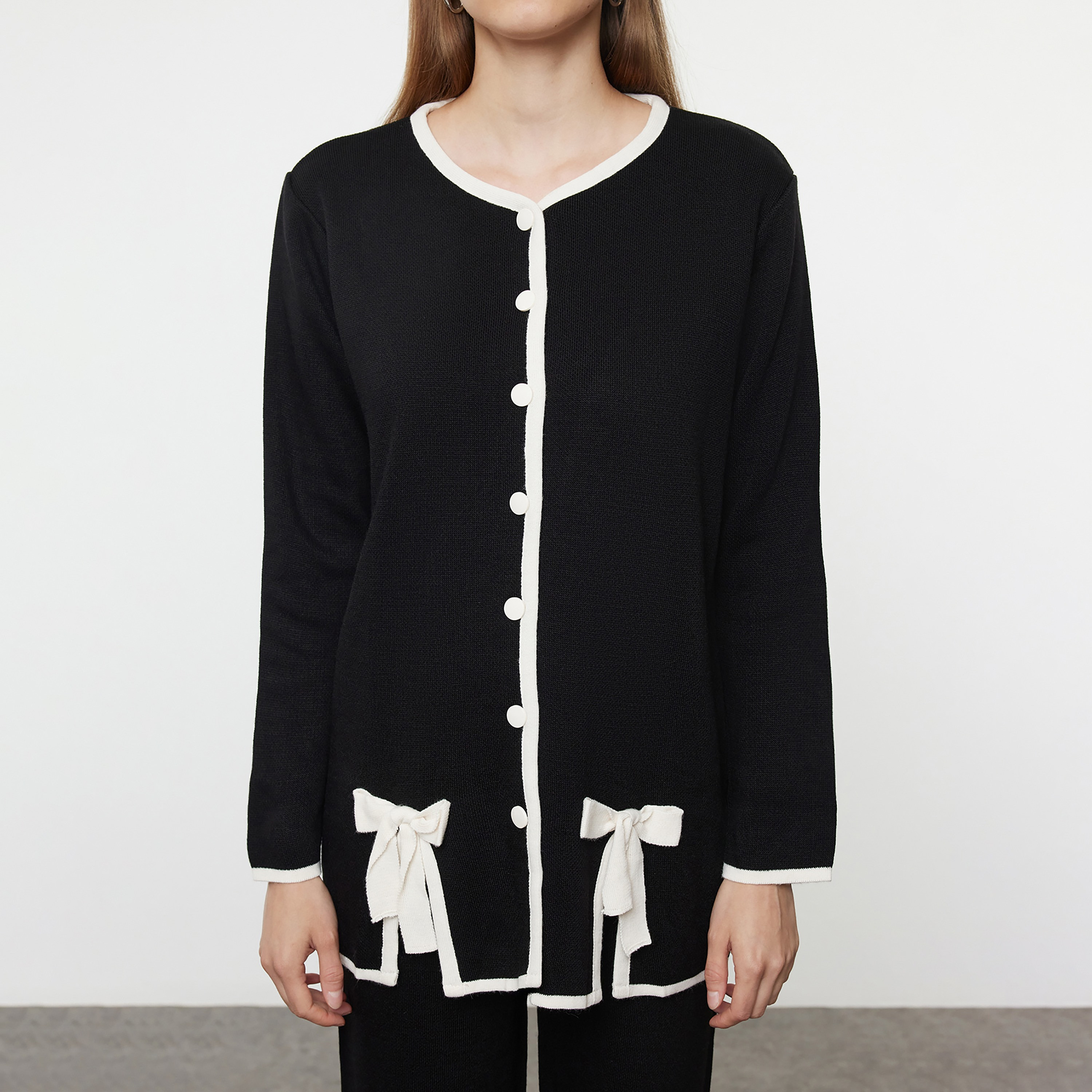 Trendyol Modest Black Contrast Trim Women's Cardigan & Pants Set-women-clothing-coordsets-image-5