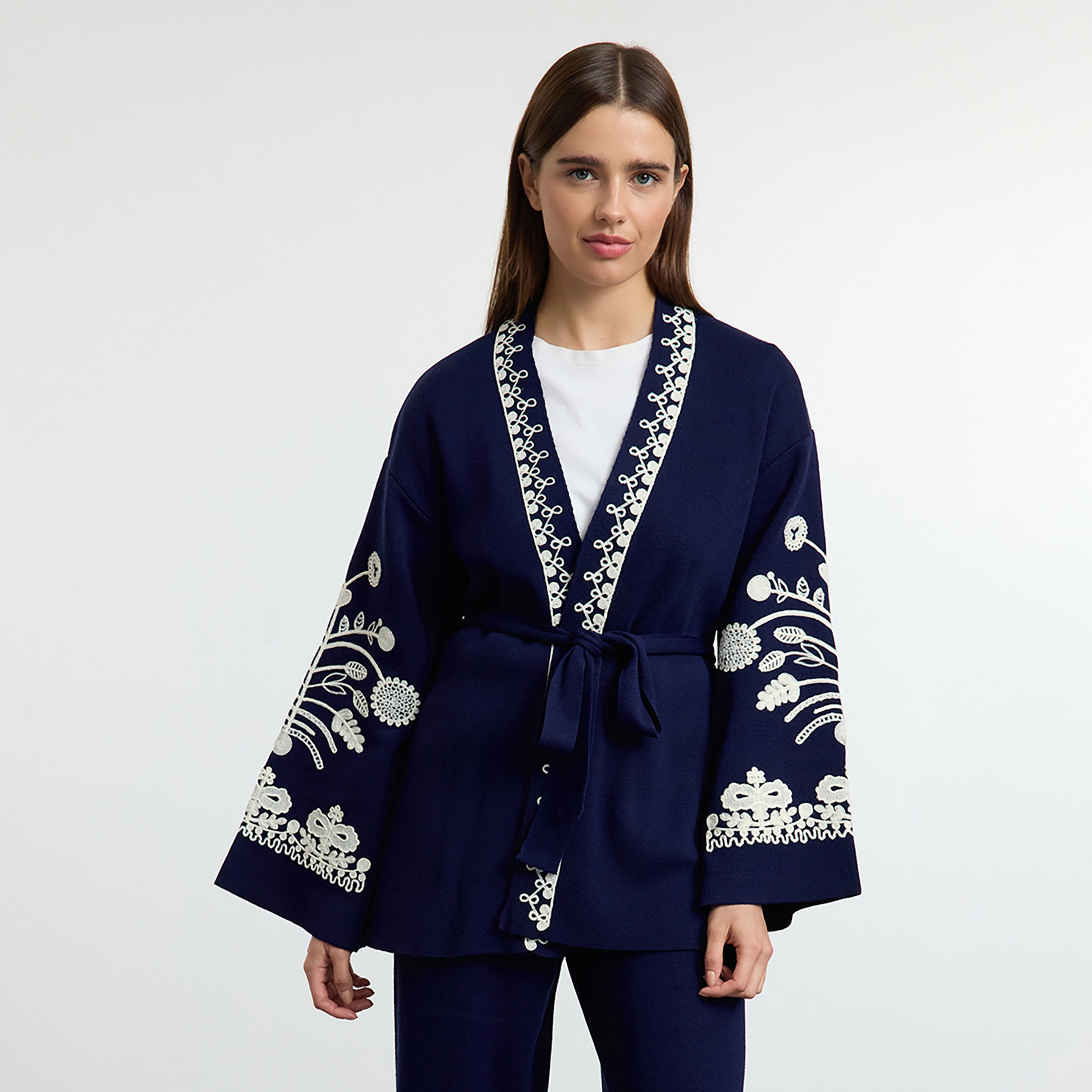 Trendyol Modest Floral Embroidered Kimono Sleeves Women's Cardigan & Pants Set-women-clothing-coordsets-image-3