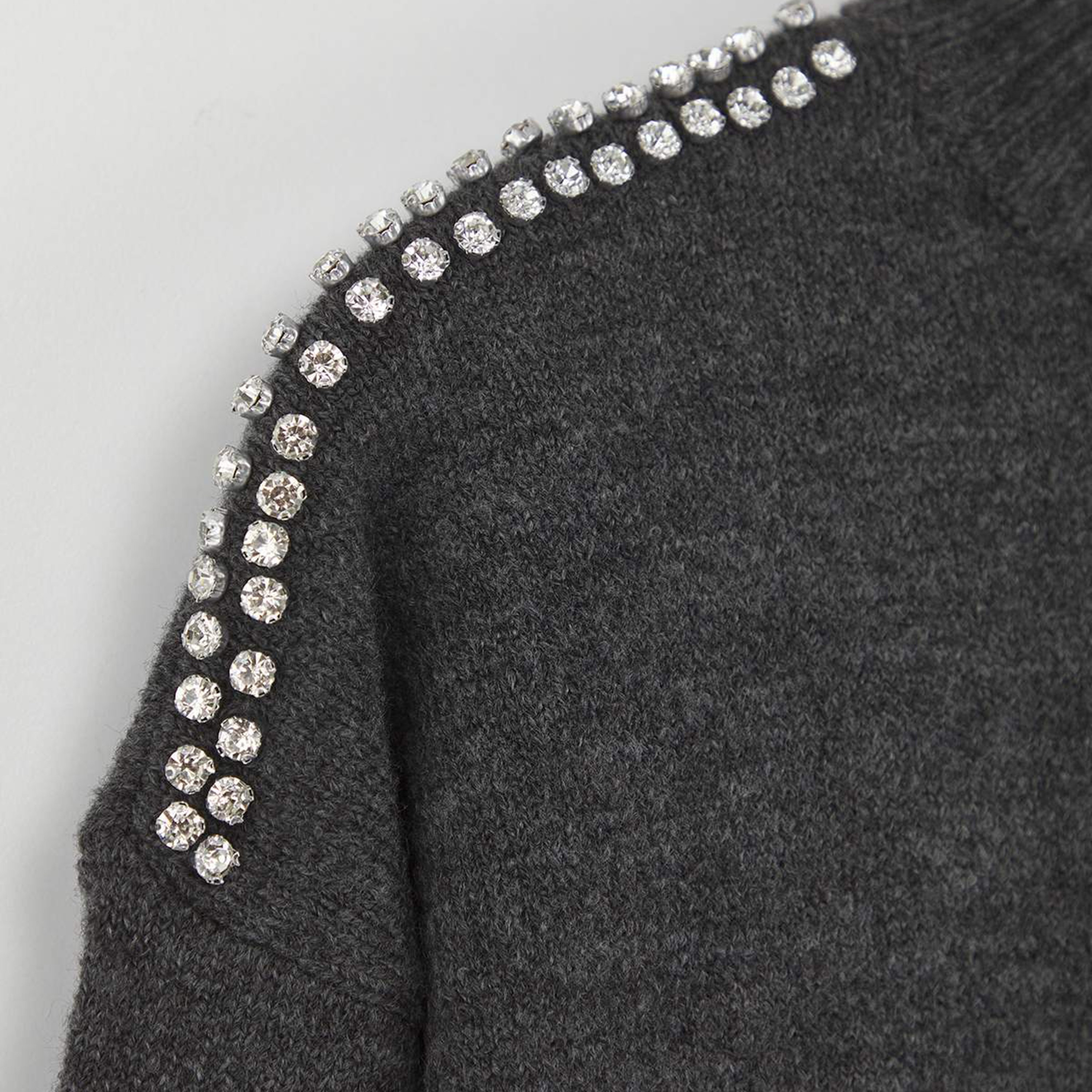 Trendyol Modest Grey Rhinestone Detailed Mock Neck Dropped Sleeves Women's Sweater-women-winterwear-cardigansandjumpers-jumpers-image-5