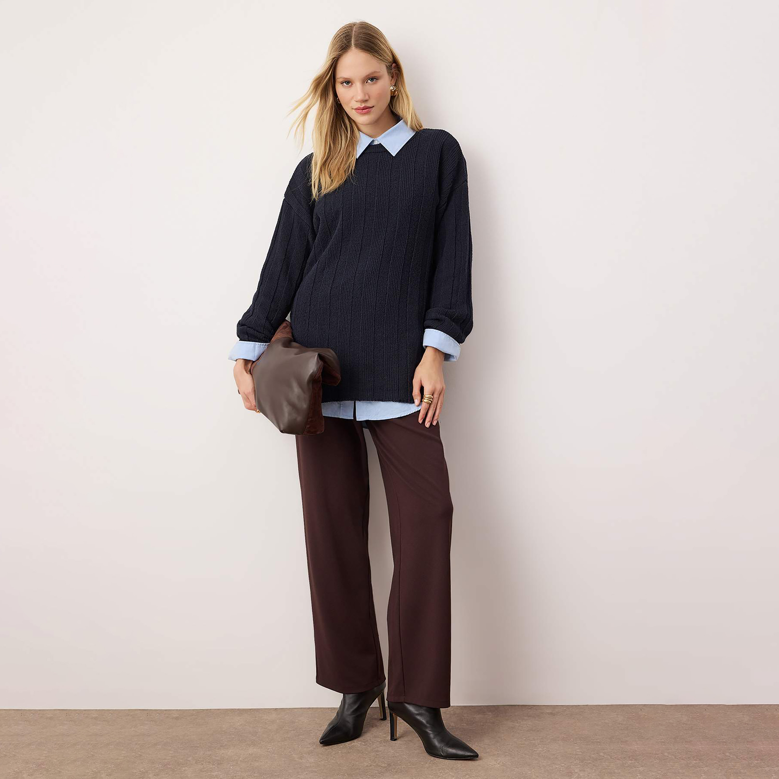 Trendyol Modest Navy Ribbed Dropped Sleeves Women's Sweater-women-winterwear-cardigansandjumpers-jumpers-image-2
