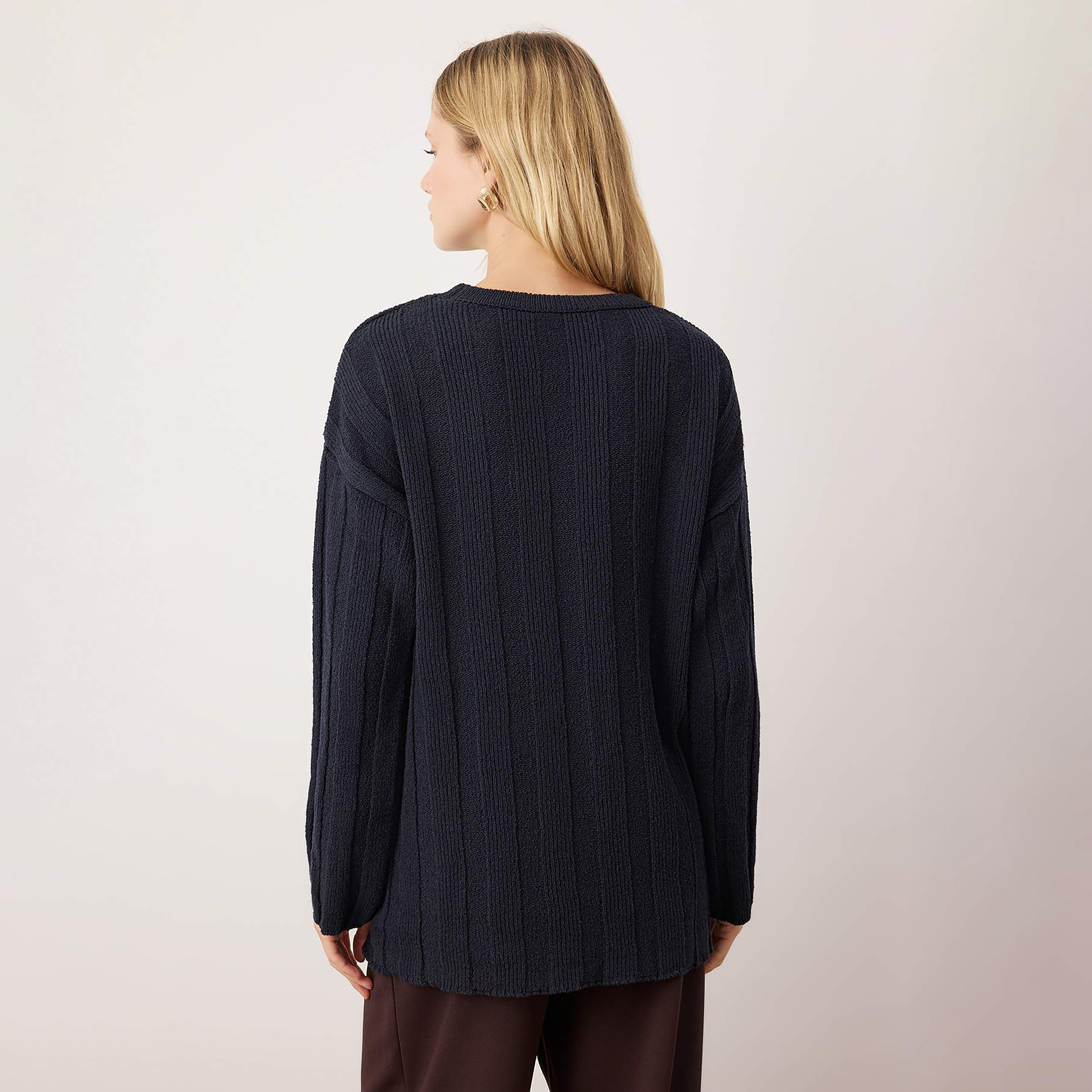 Trendyol Modest Navy Ribbed Dropped Sleeves Women's Sweater-women-winterwear-cardigansandjumpers-jumpers-image-4