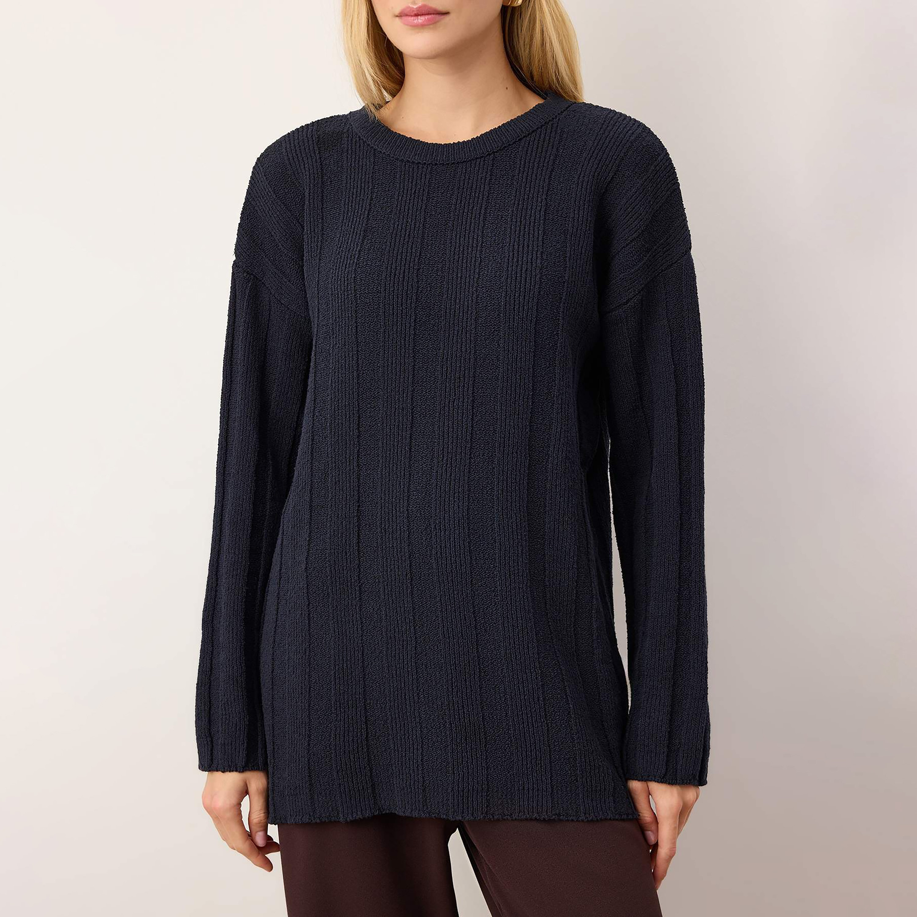 Trendyol Modest Navy Ribbed Dropped Sleeves Women's Sweater-women-winterwear-cardigansandjumpers-jumpers-image-5